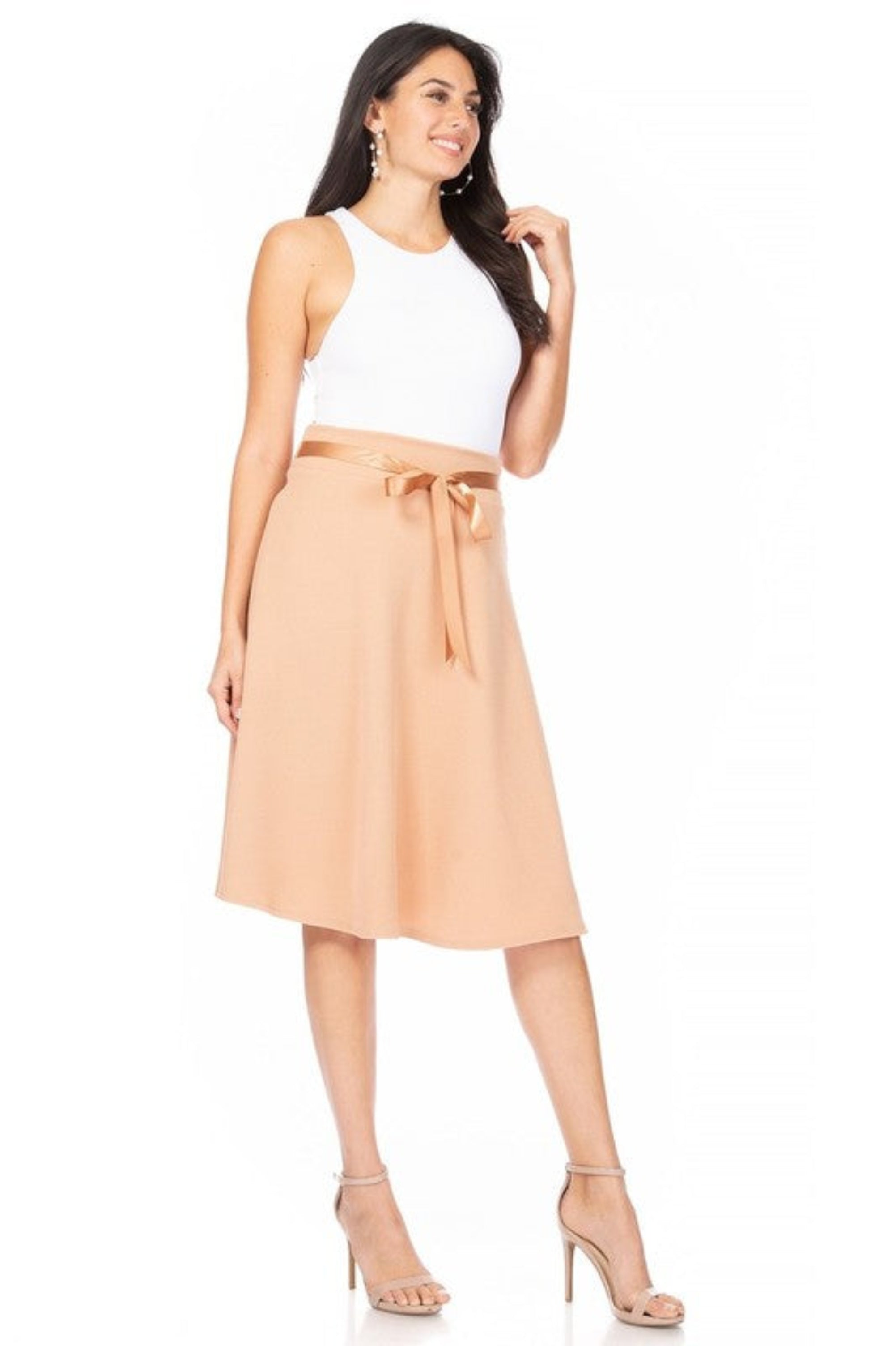 Solid A-line Knee Length Skirt