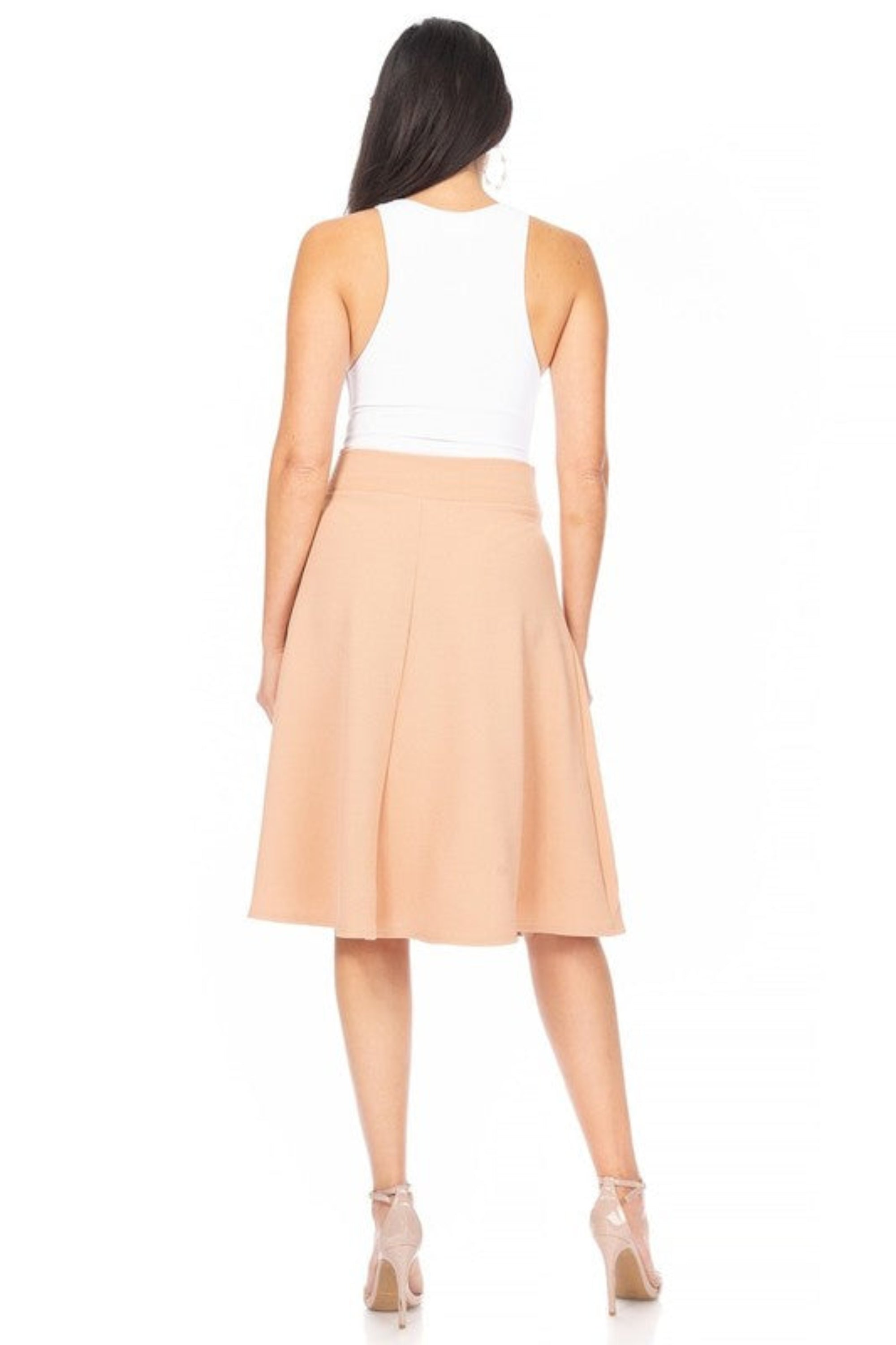 Solid A-line Knee Length Skirt