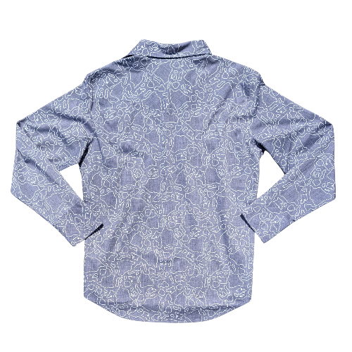 Blue patterned shirt on a white background