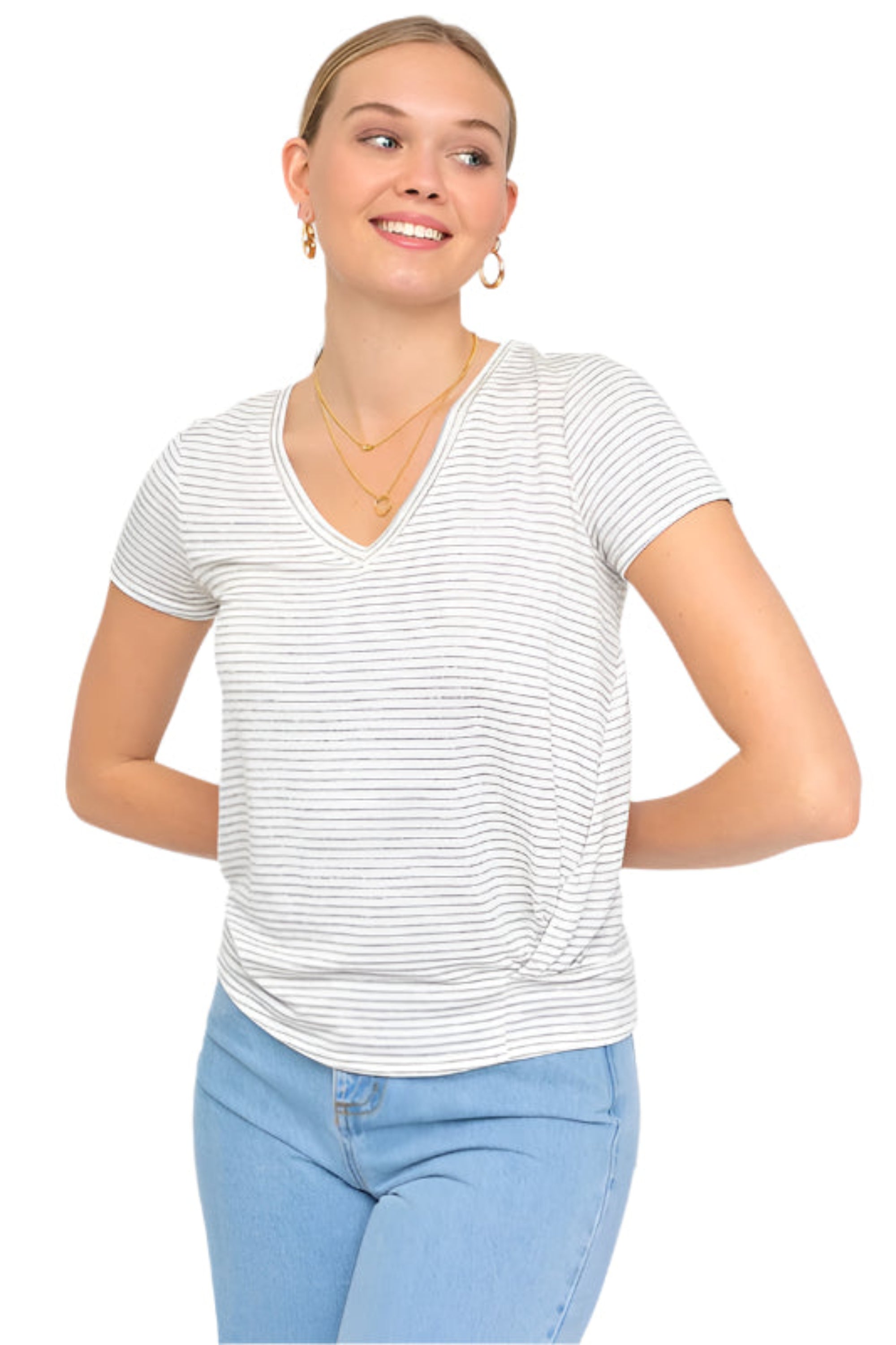 Short Sleeve V-Neck Twist Front Top