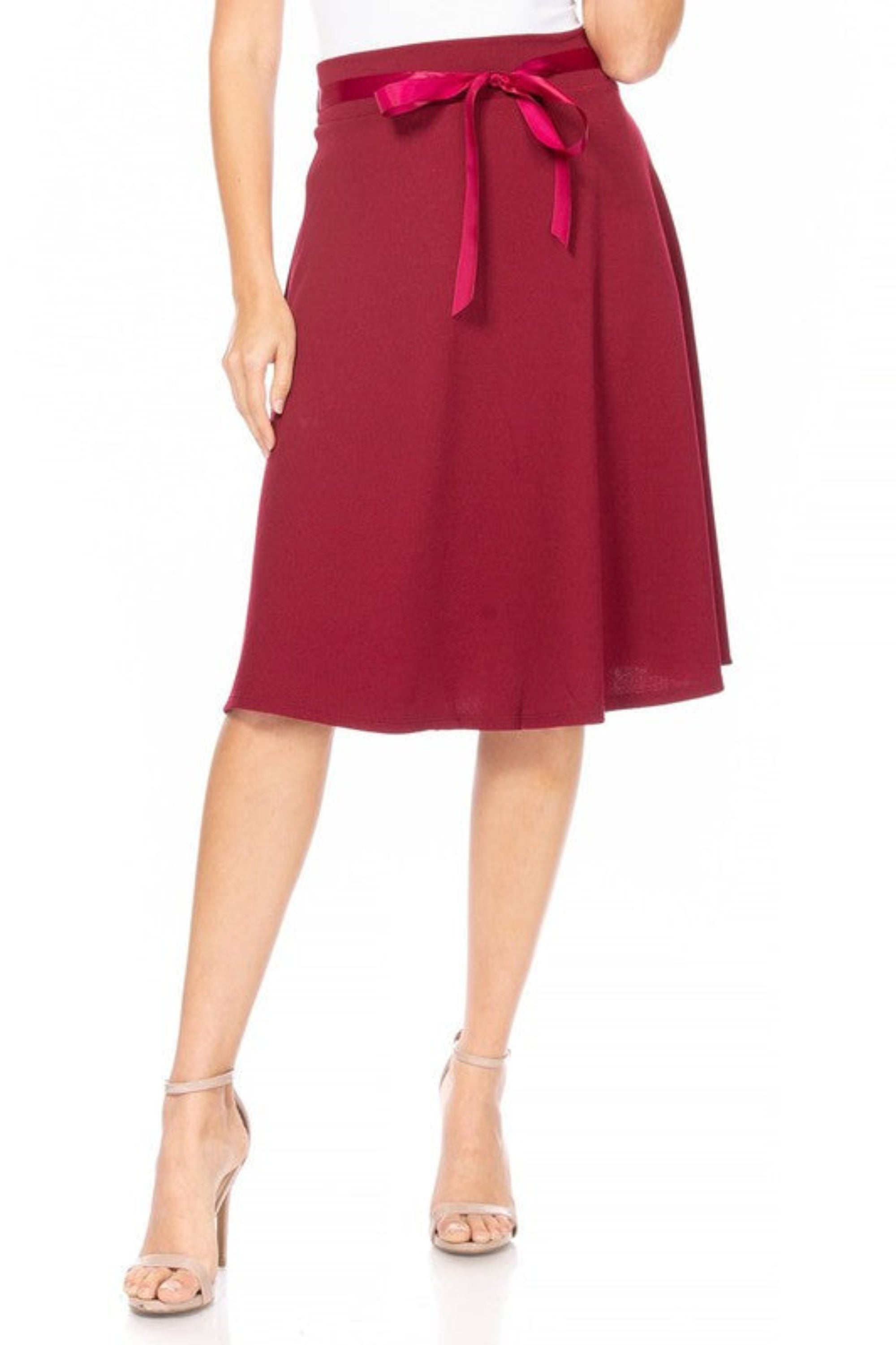 Solid A-line Knee Length Skirt