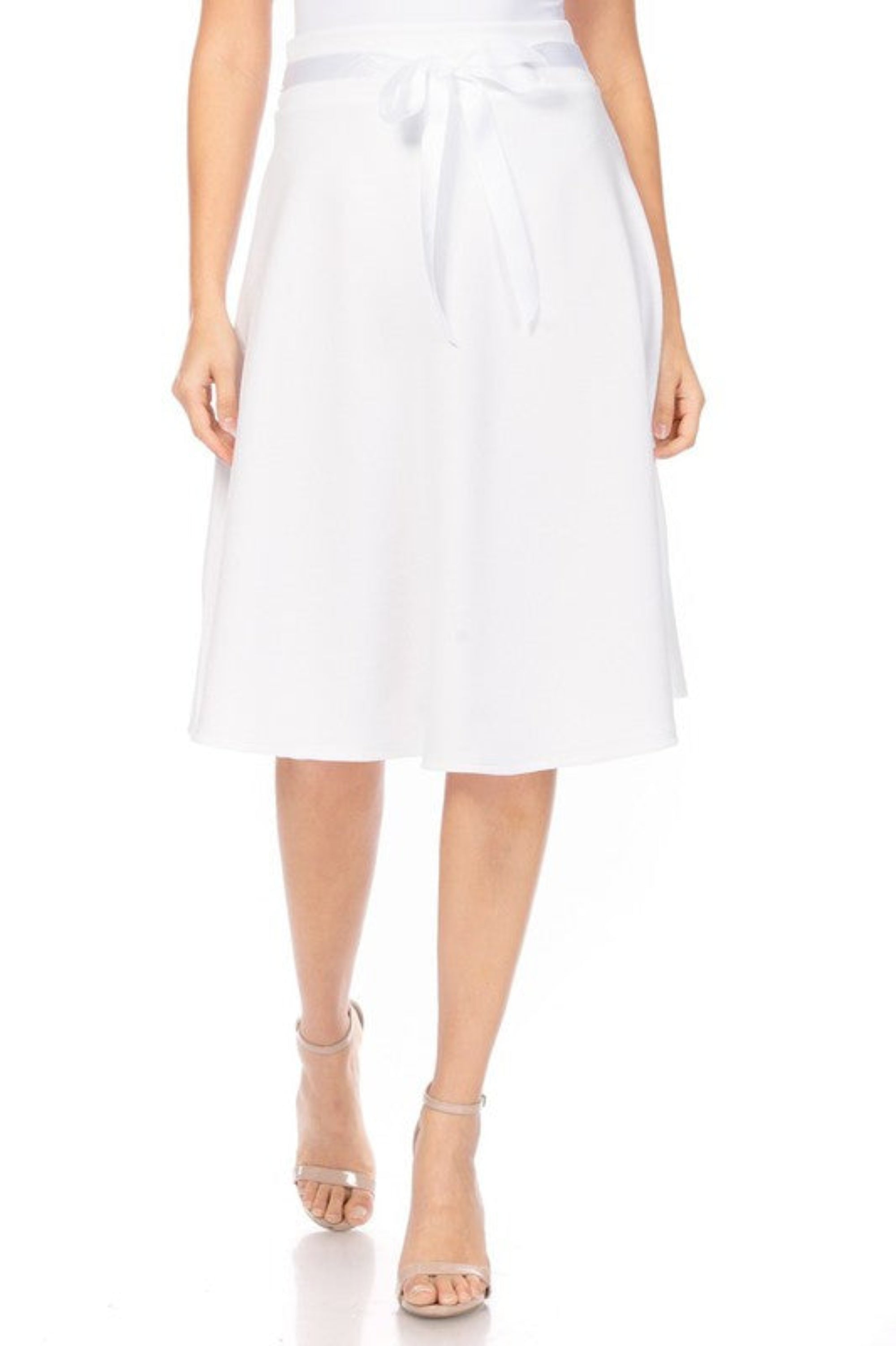 Solid A-line Knee Length Skirt
