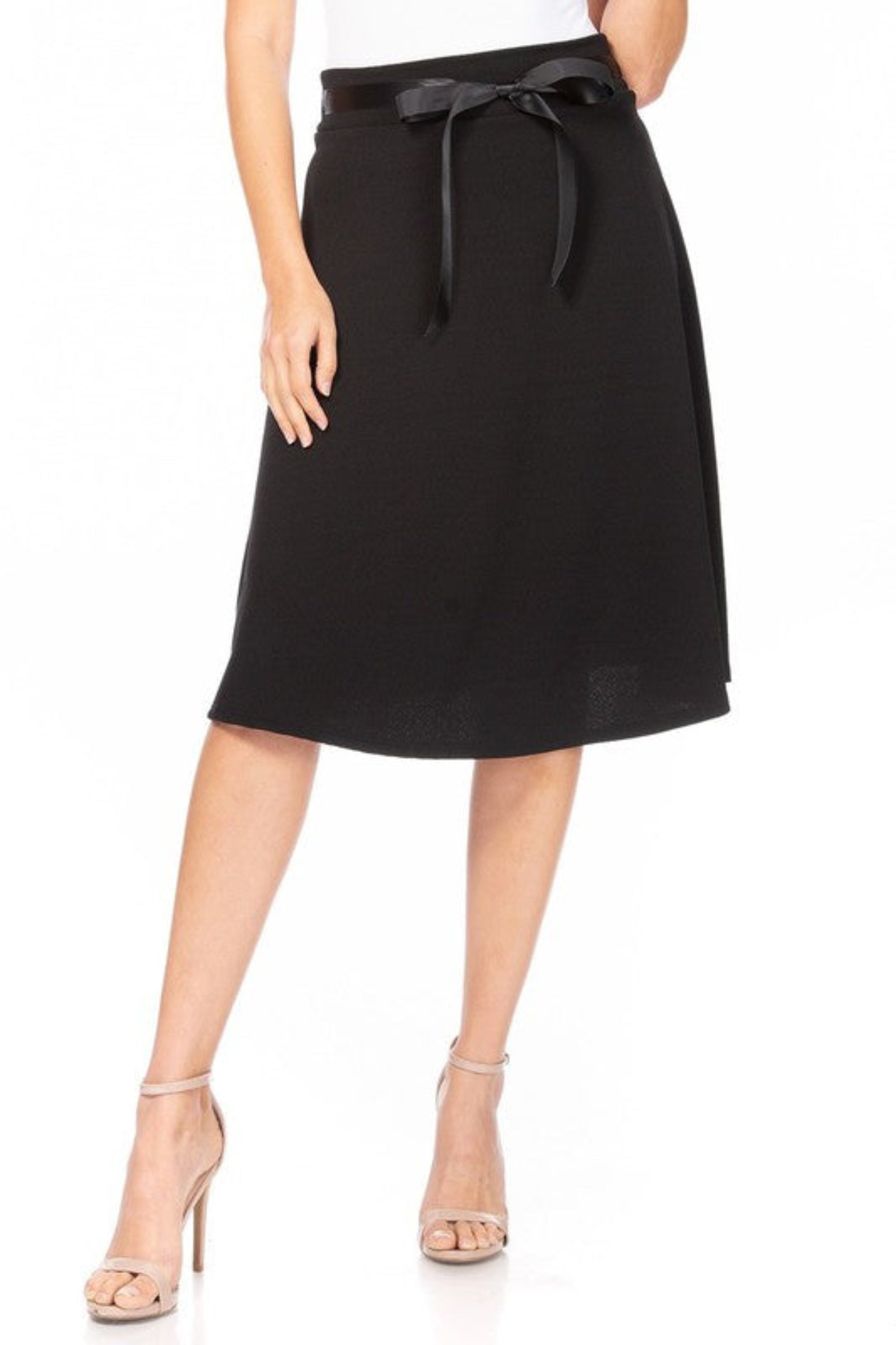 Solid A-line Knee Length Skirt