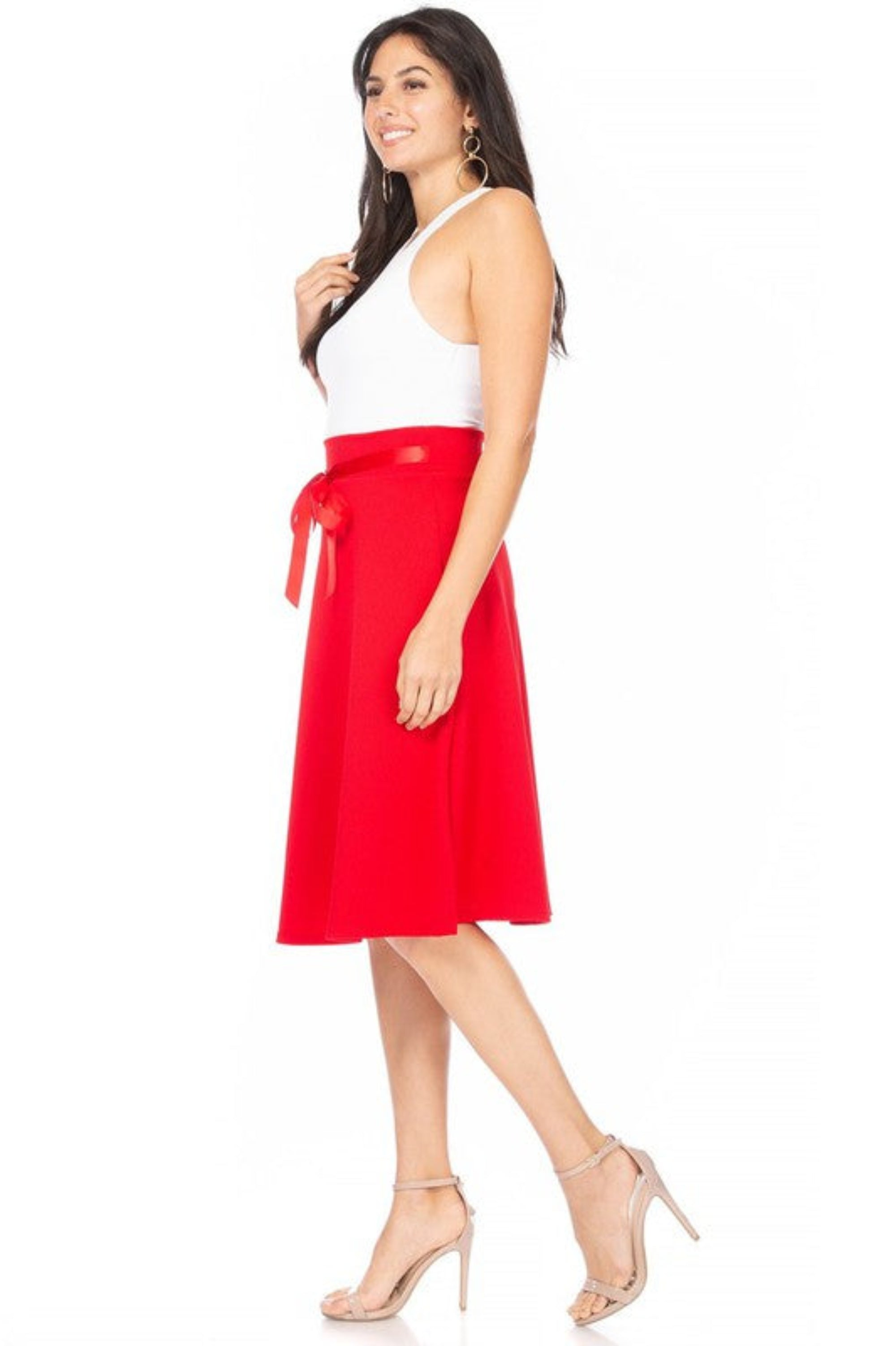 Solid A-line Knee Length Skirt
