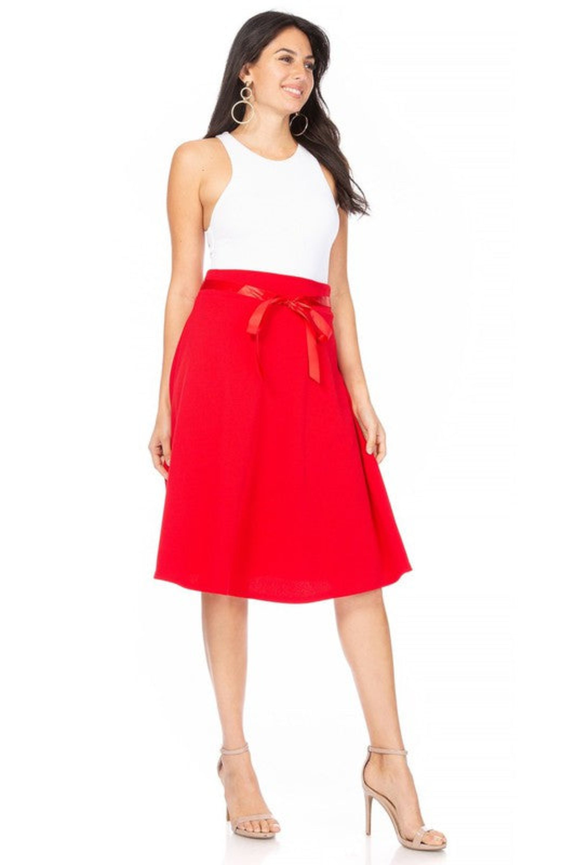 Solid A-line Knee Length Skirt