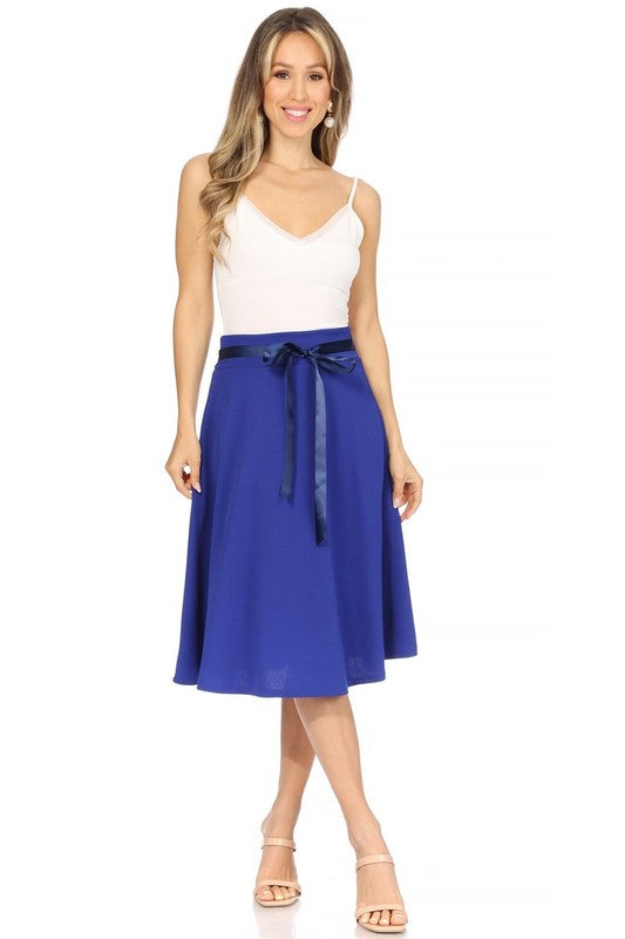 Solid A-line Knee Length Skirt