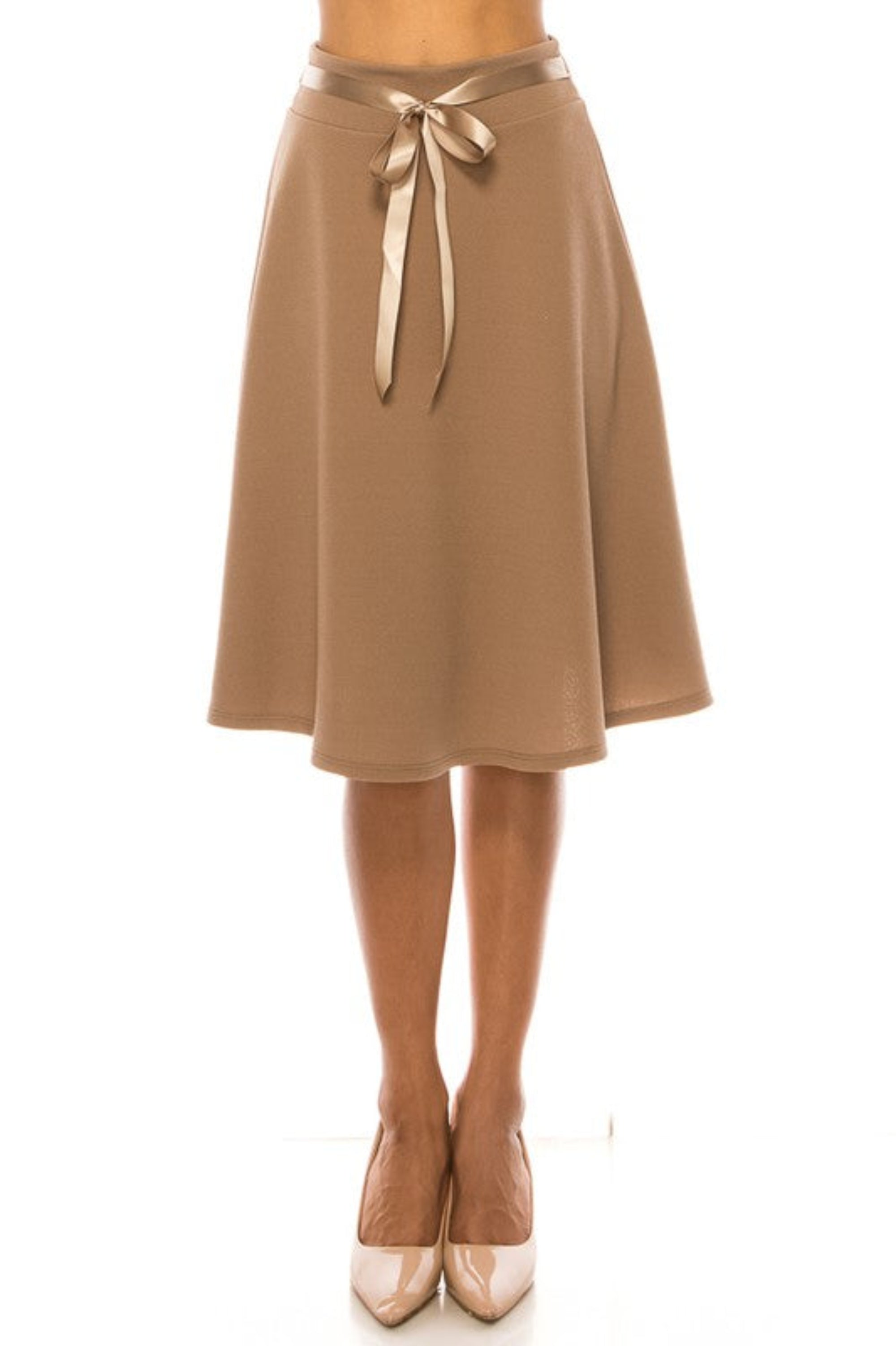 Solid A-line Knee Length Skirt