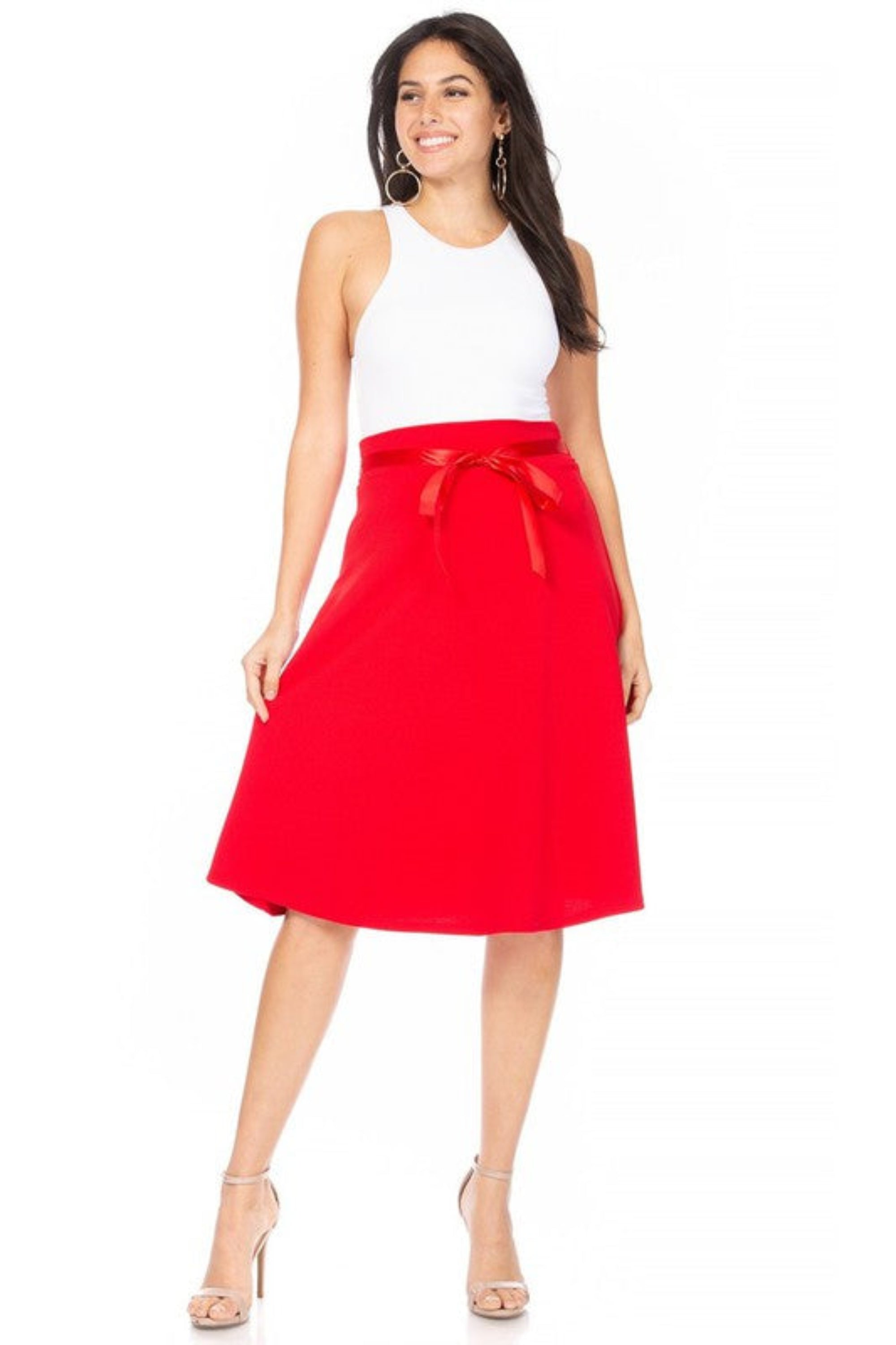 Solid A-line Knee Length Skirt