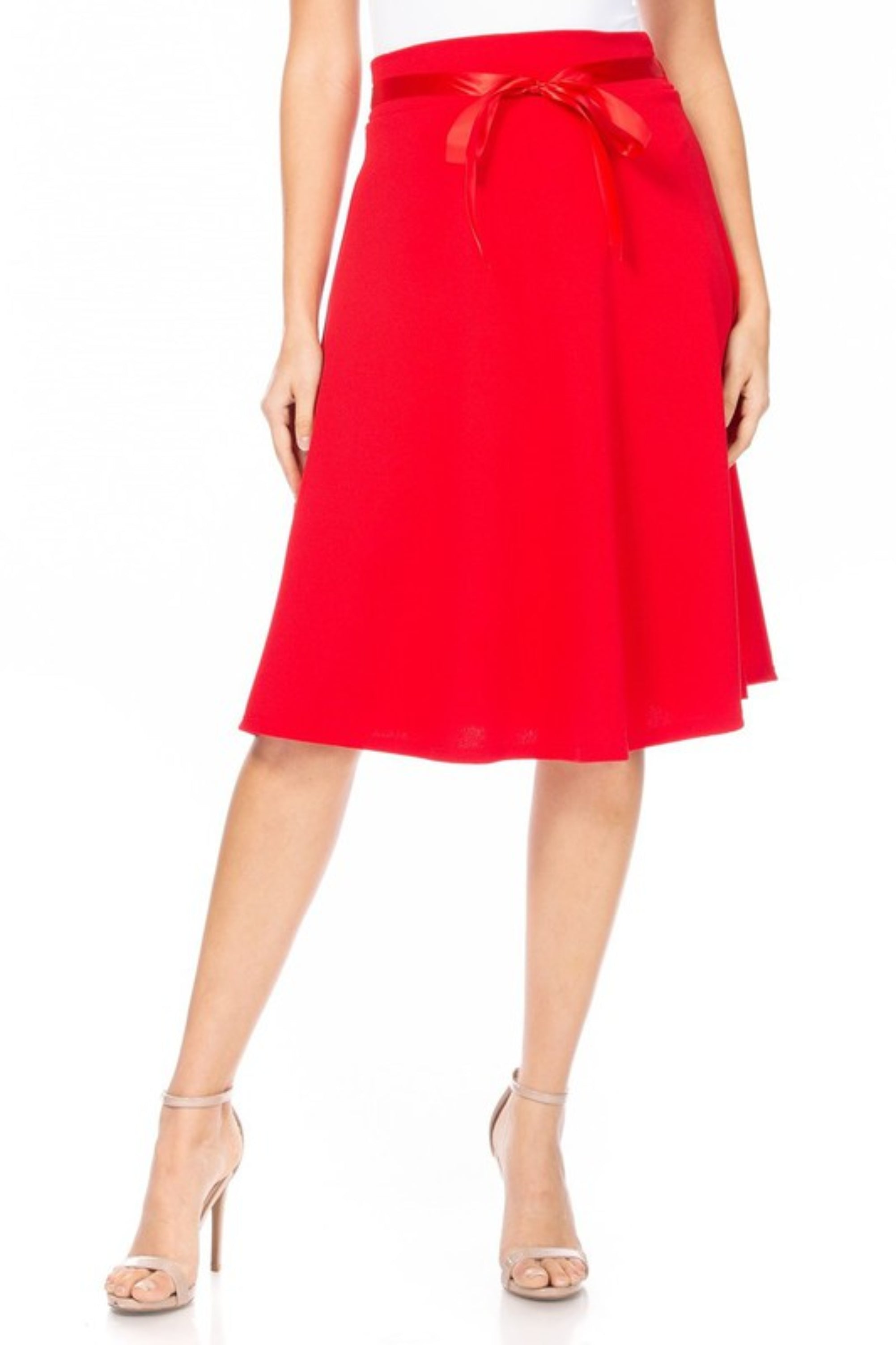 Solid A-line Knee Length Skirt