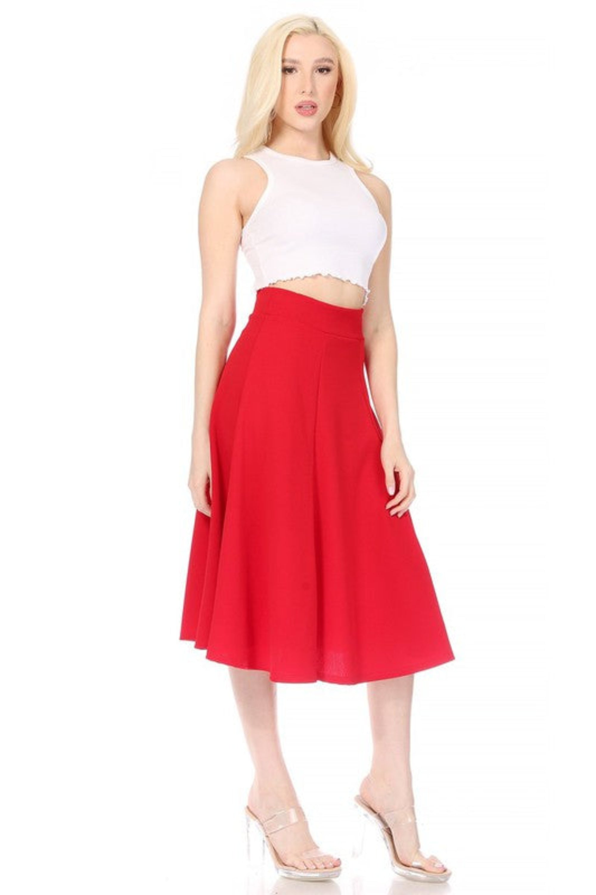 Paneled A-line Midi Skirt with Banded Waist