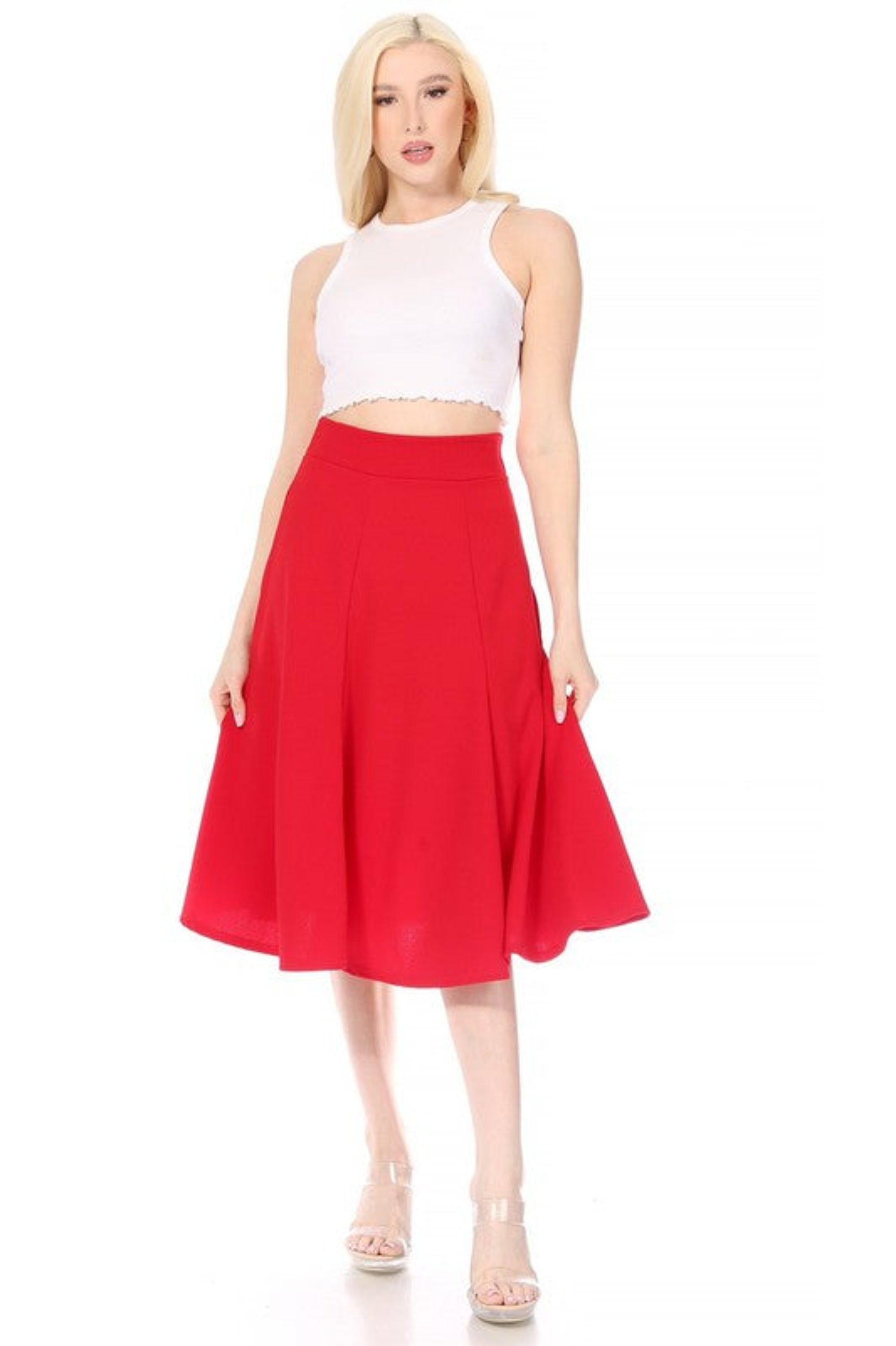 Paneled A-line Midi Skirt with Banded Waist