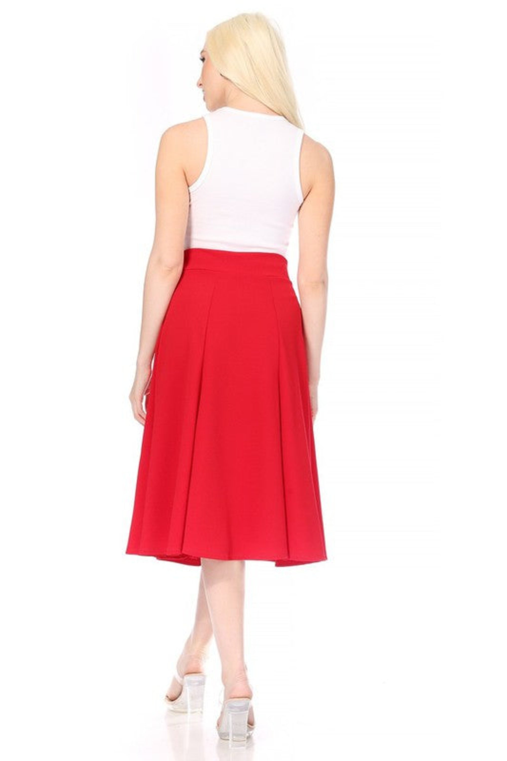 Paneled A-line Midi Skirt with Banded Waist