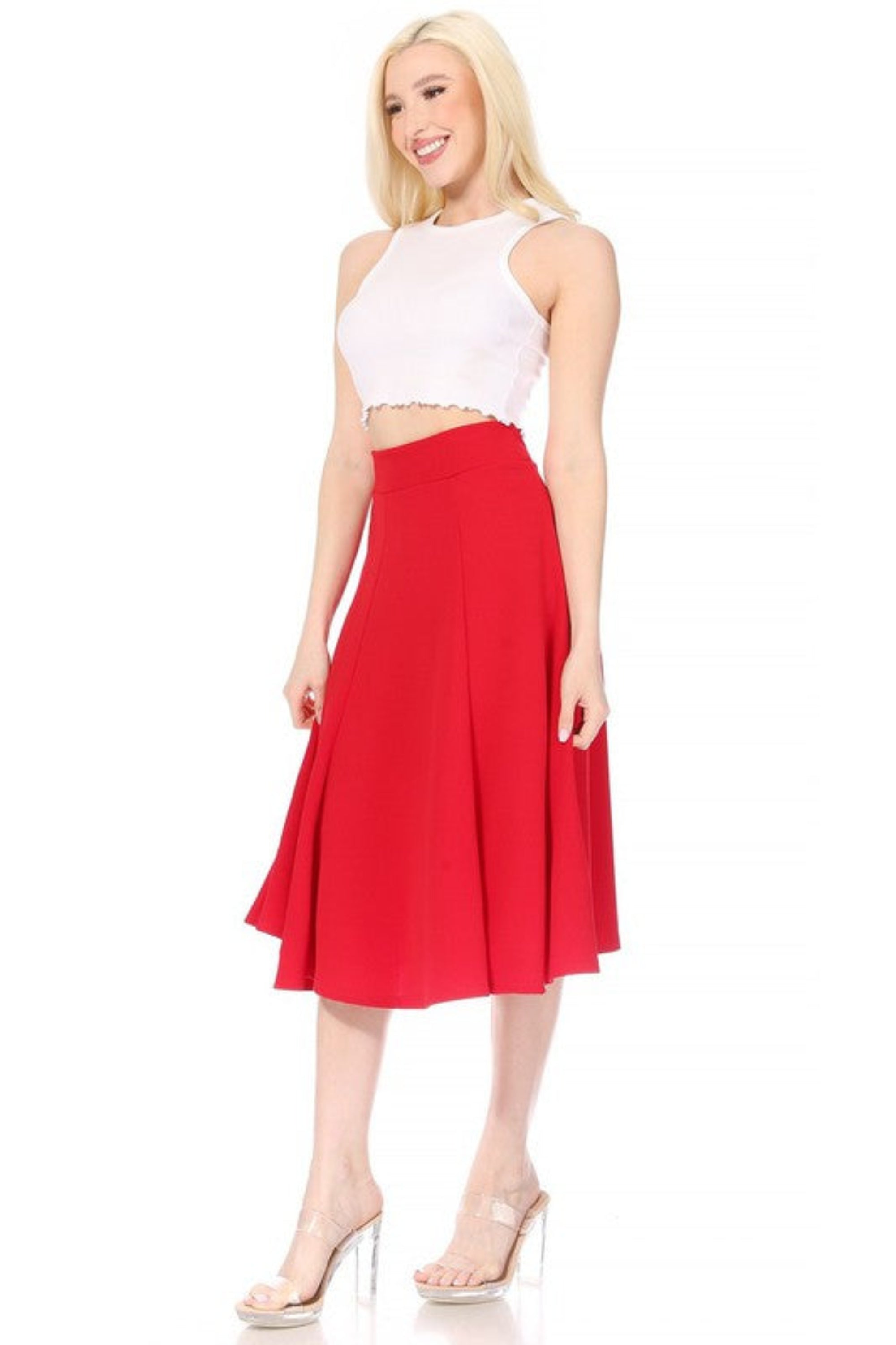 Paneled A-line Midi Skirt with Banded Waist