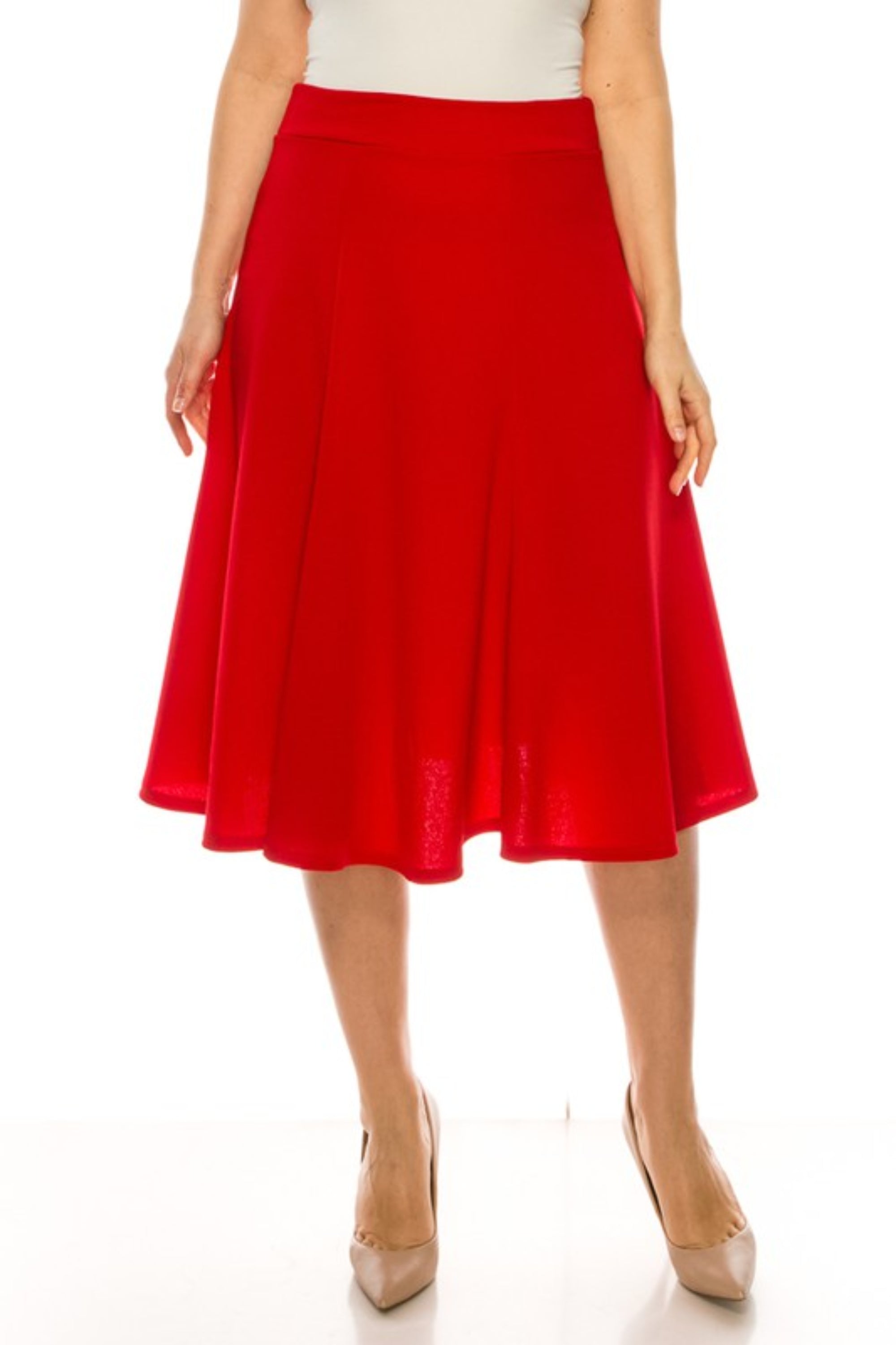 Plus Sized Paneled A-Line Midi Skirt