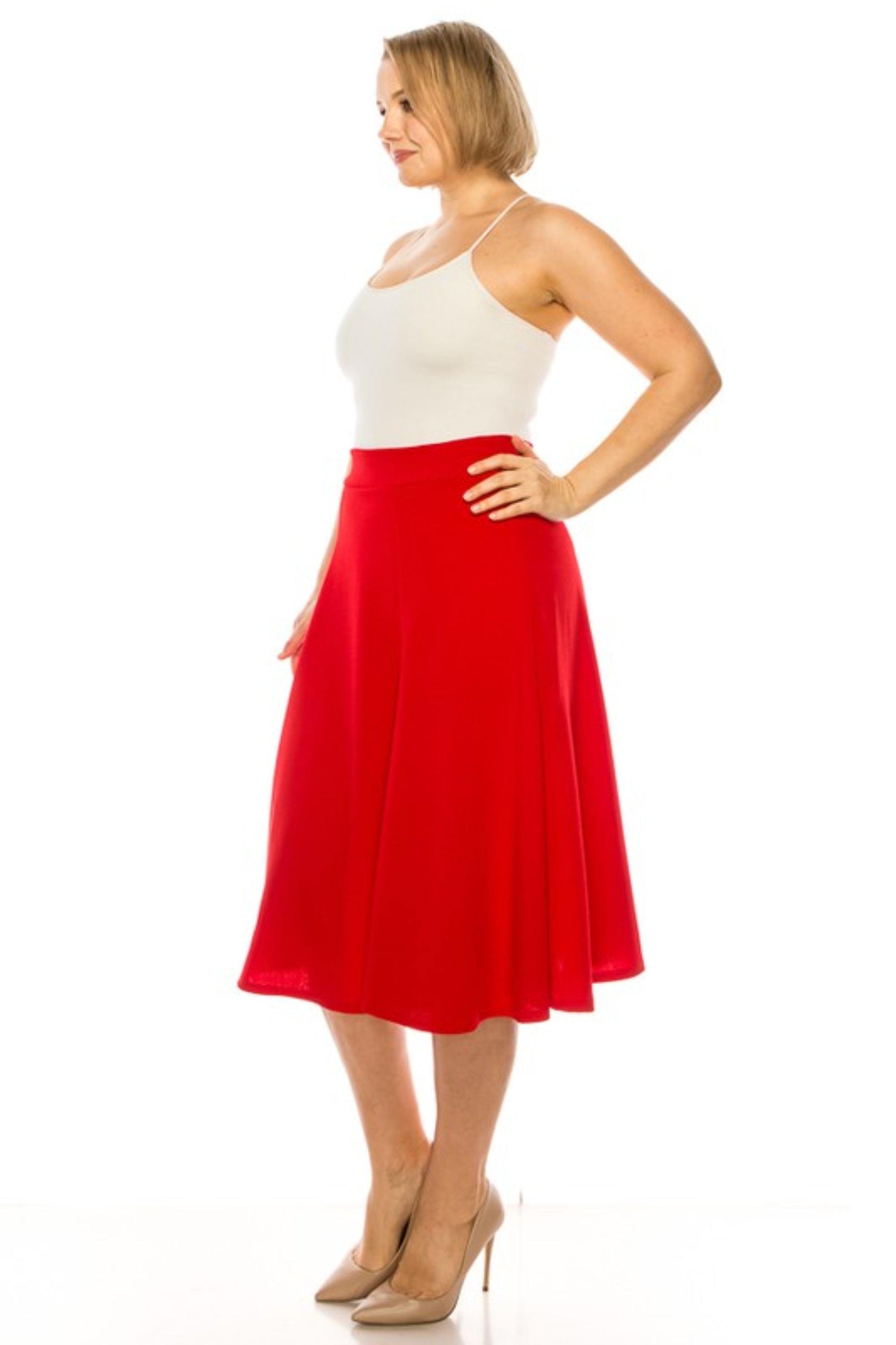 Plus Sized Paneled A-Line Midi Skirt