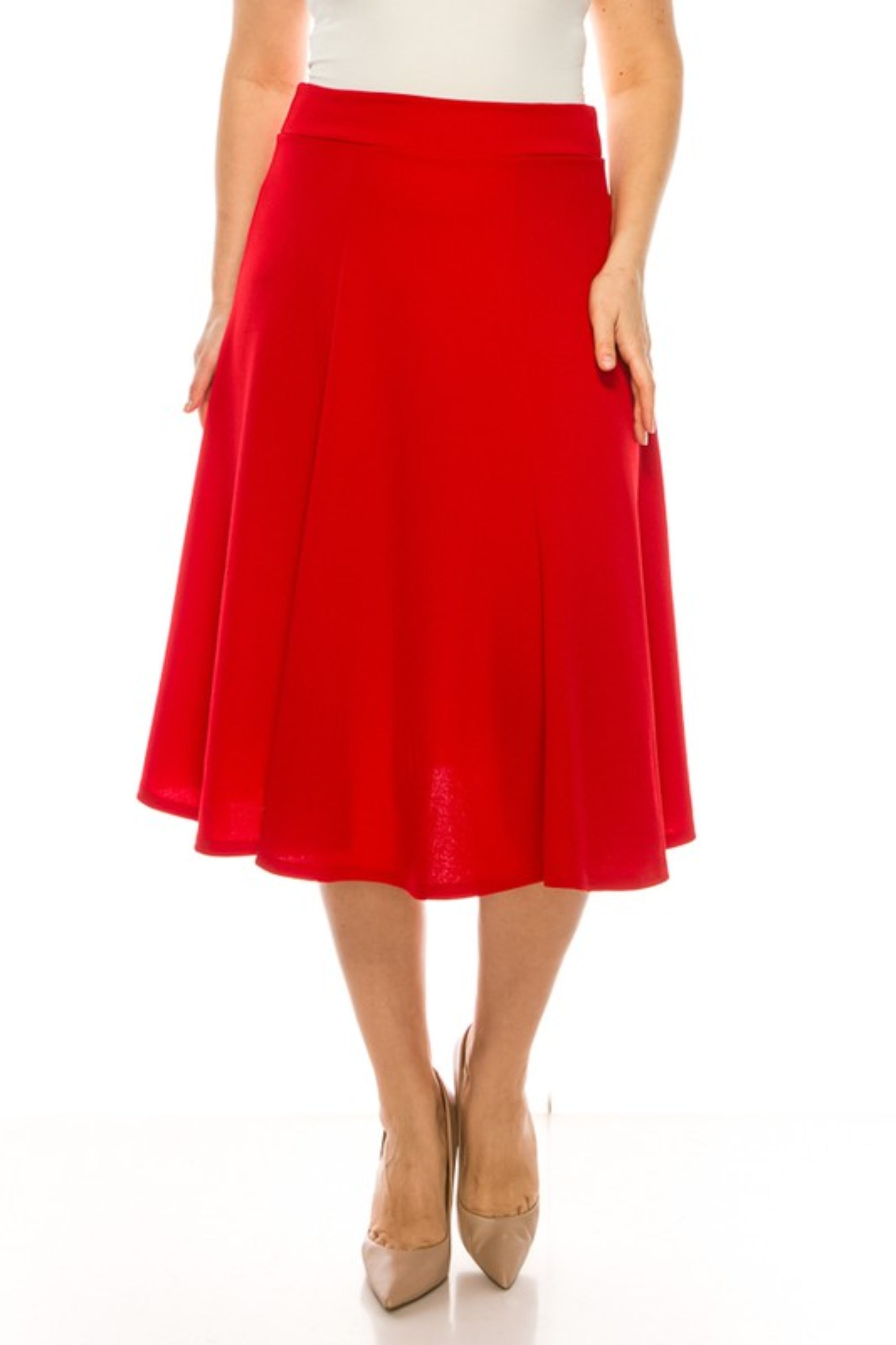 Plus Sized Paneled A-Line Midi Skirt
