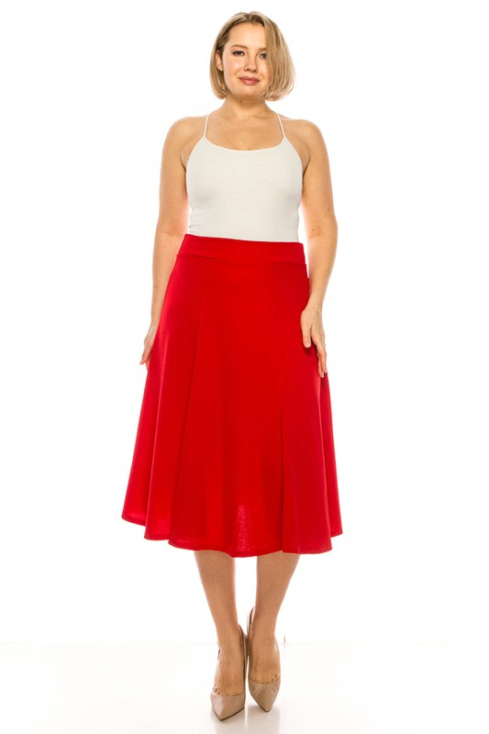 Plus Sized Paneled A-Line Midi Skirt
