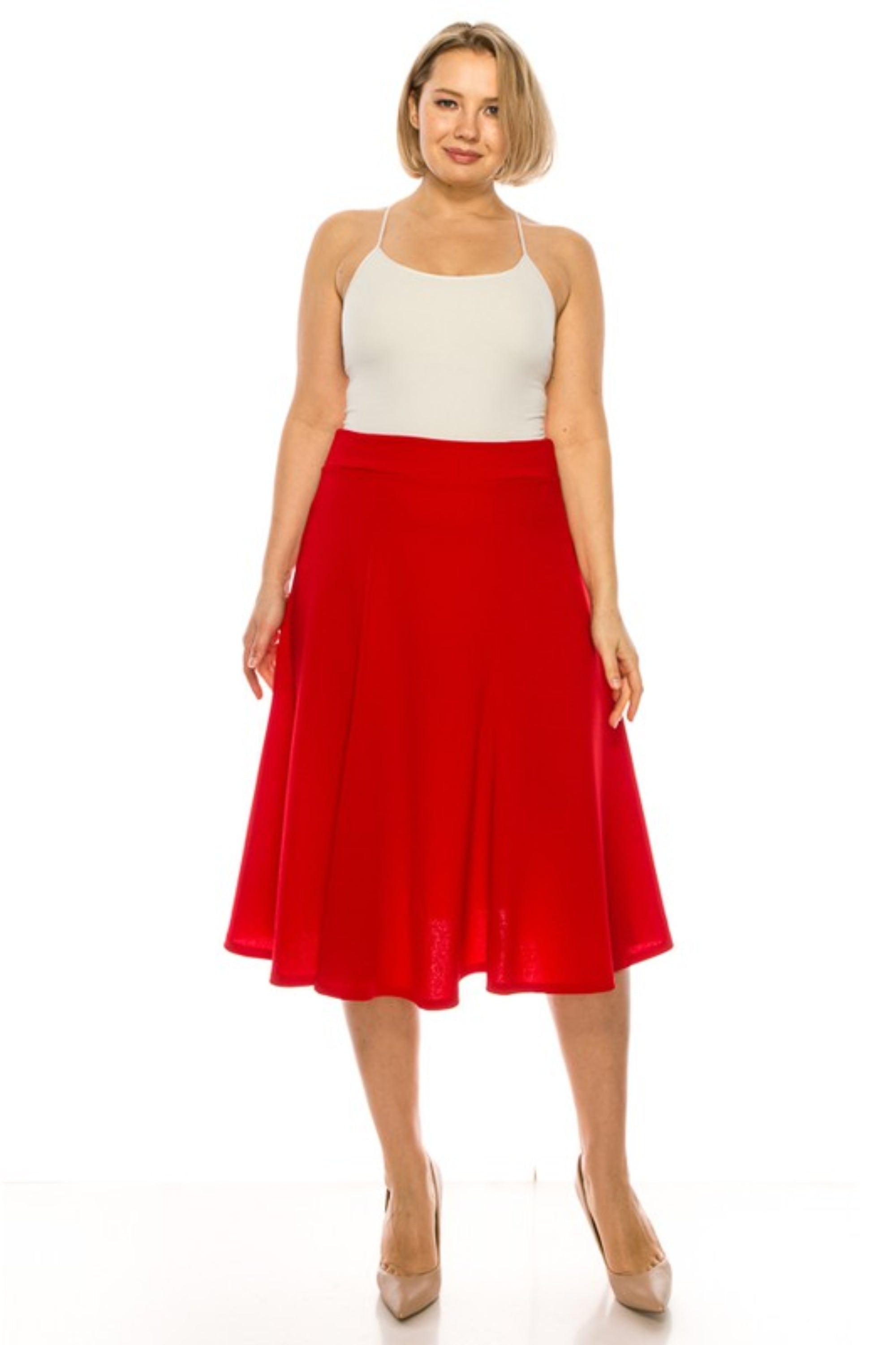 Plus Sized Paneled A-Line Midi Skirt