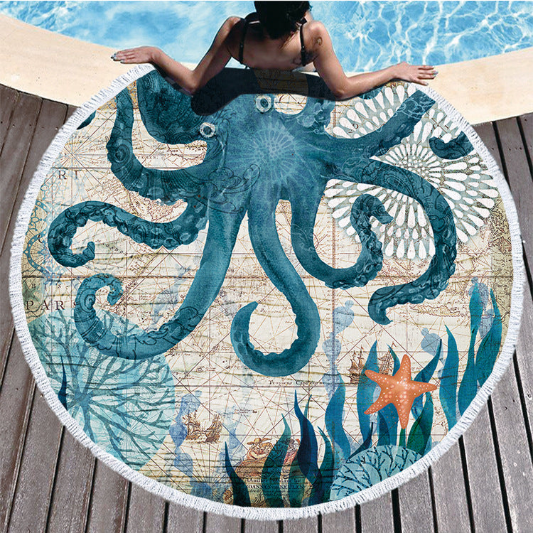 Ocean Turtle Tassel Round Bath Towel - Sun of the Beach Boutique