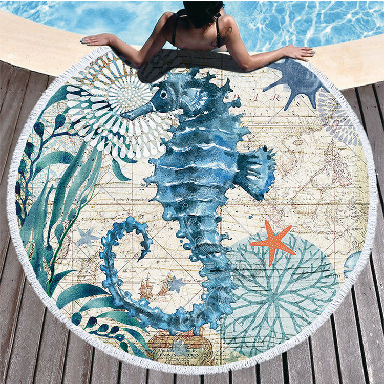 Ocean Turtle Tassel Round Bath Towel - Sun of the Beach Boutique