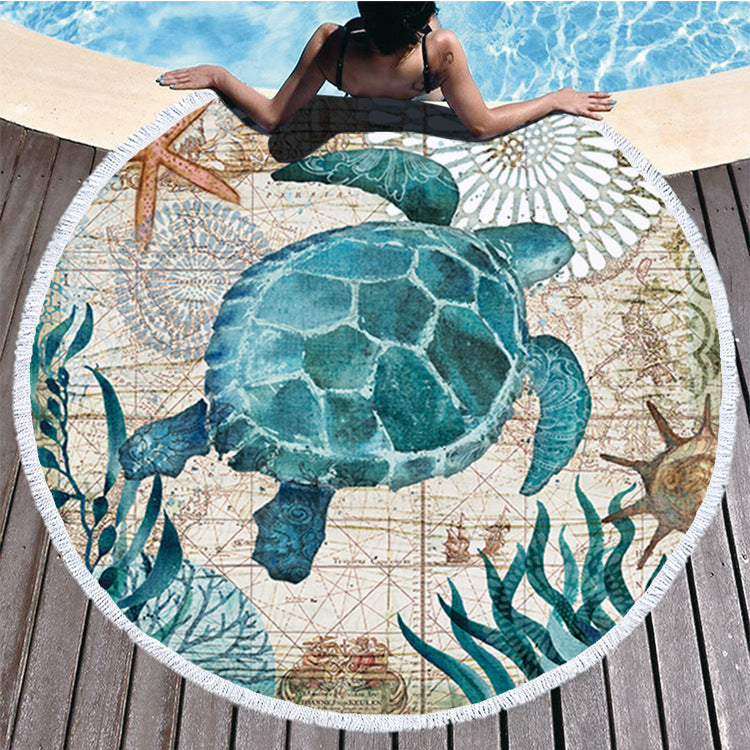 Ocean Turtle Tassel Round Bath Towel - Sun of the Beach Boutique