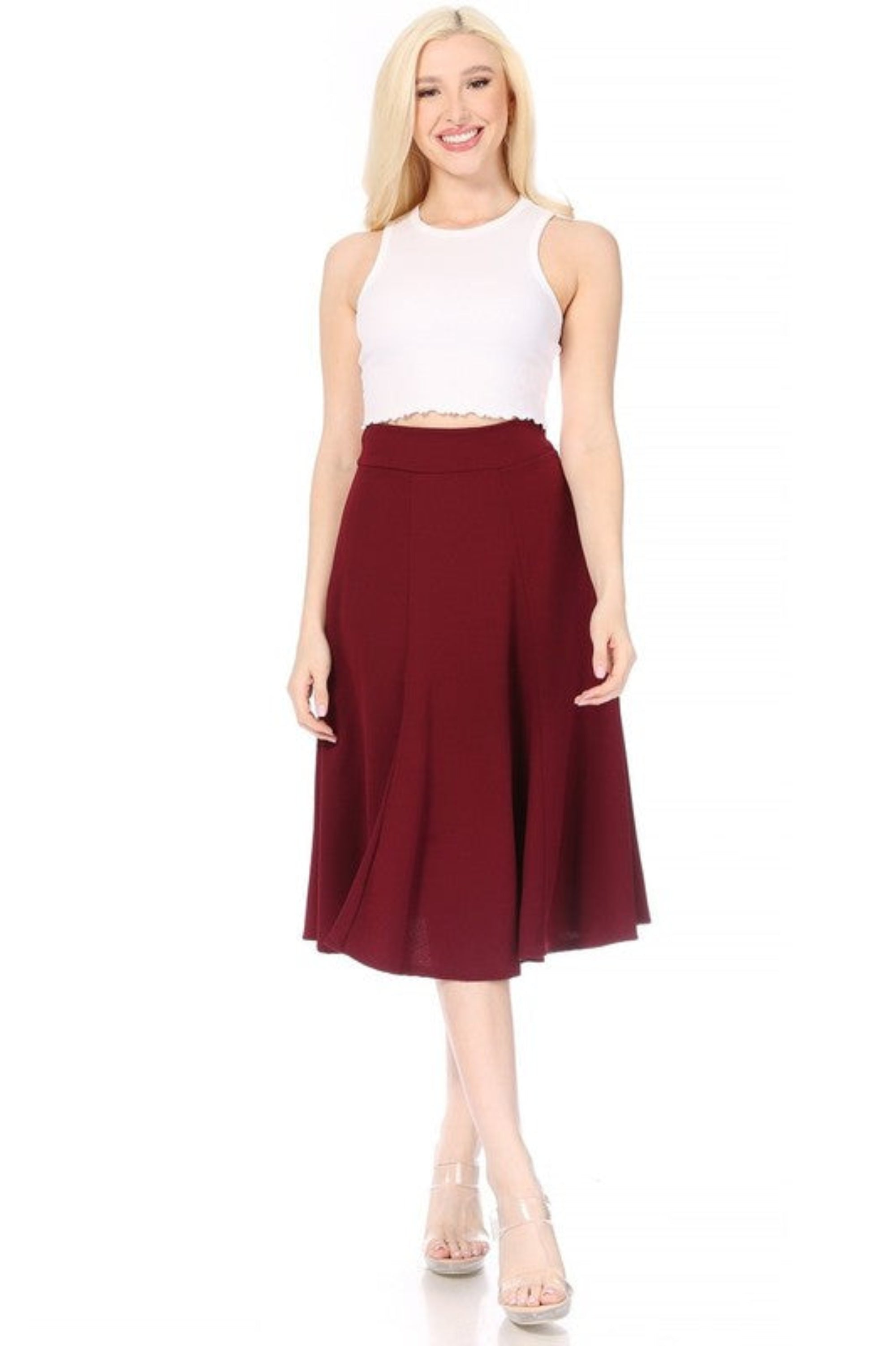 Paneled A-line Midi Skirt with Banded Waist