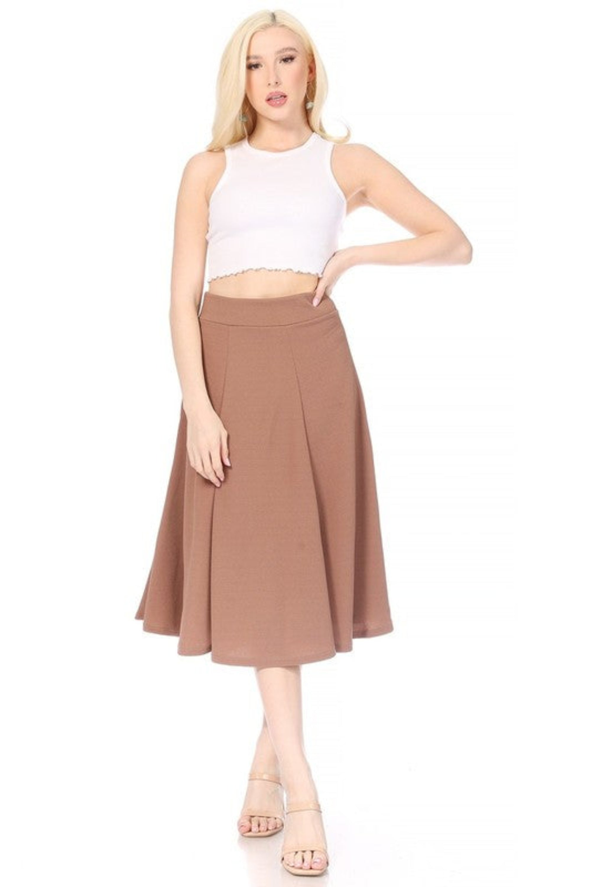 Paneled A-line Midi Skirt with Banded Waist