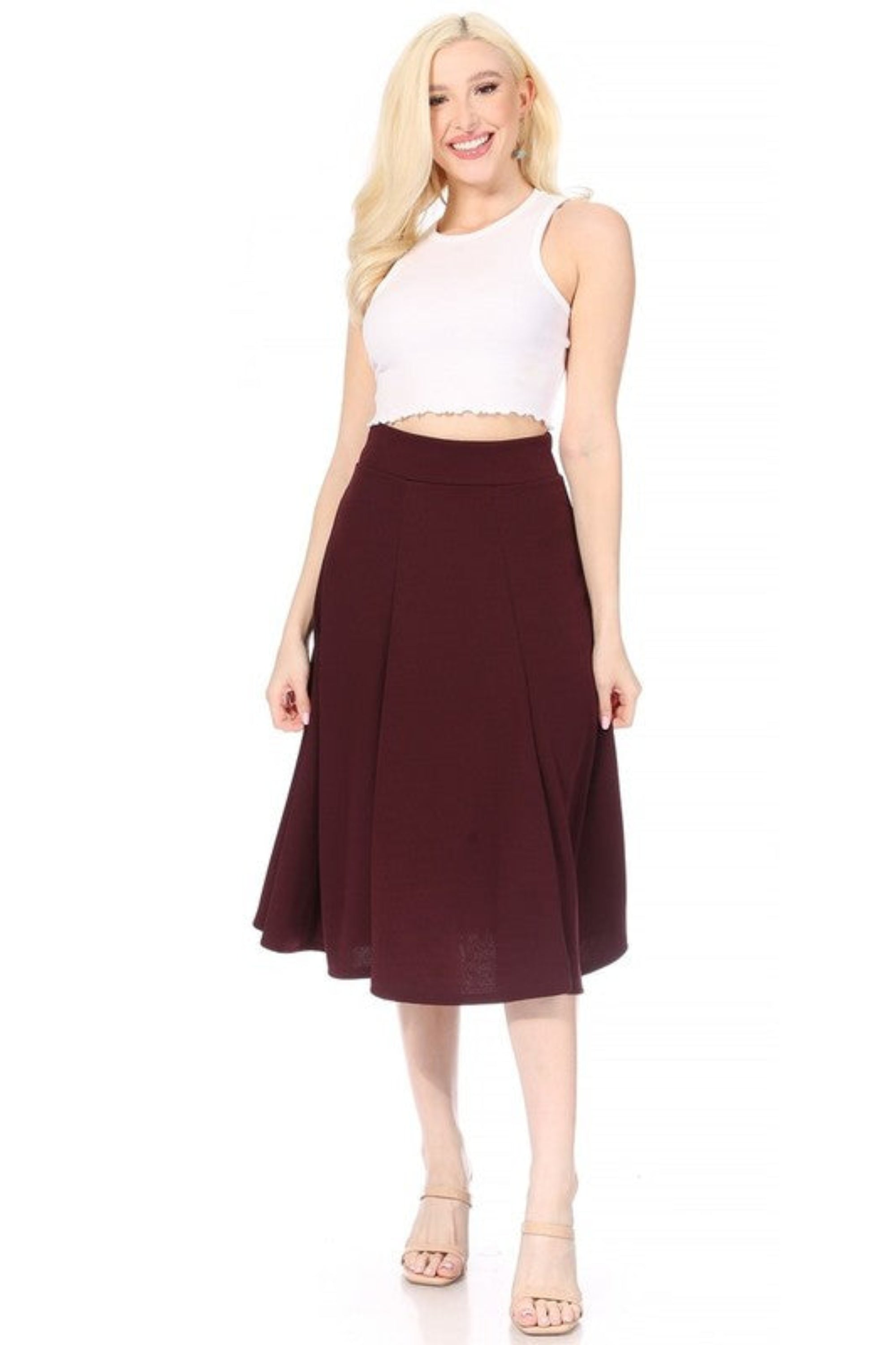 Paneled A-line Midi Skirt with Banded Waist