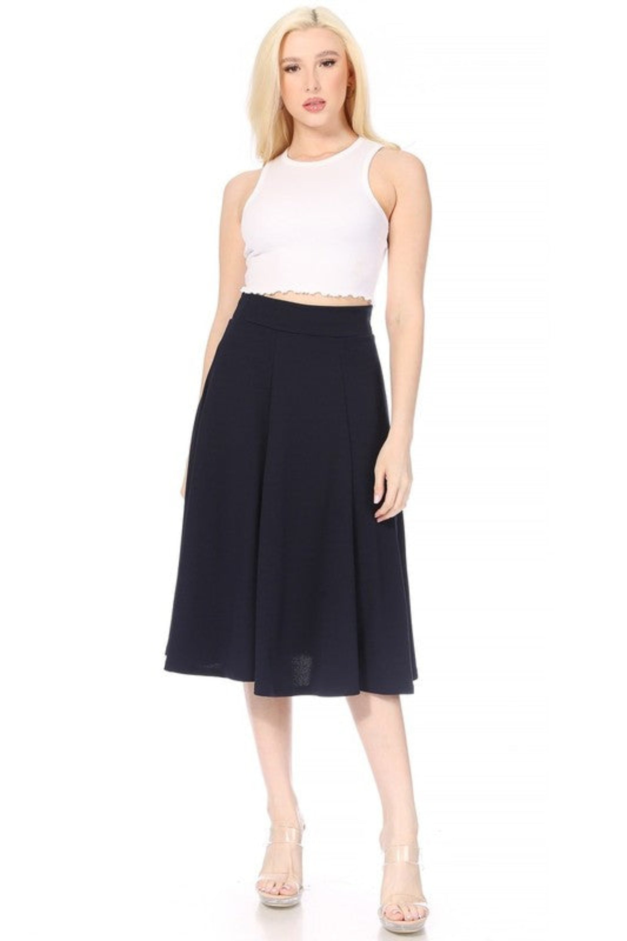 Paneled A-line Midi Skirt with Banded Waist