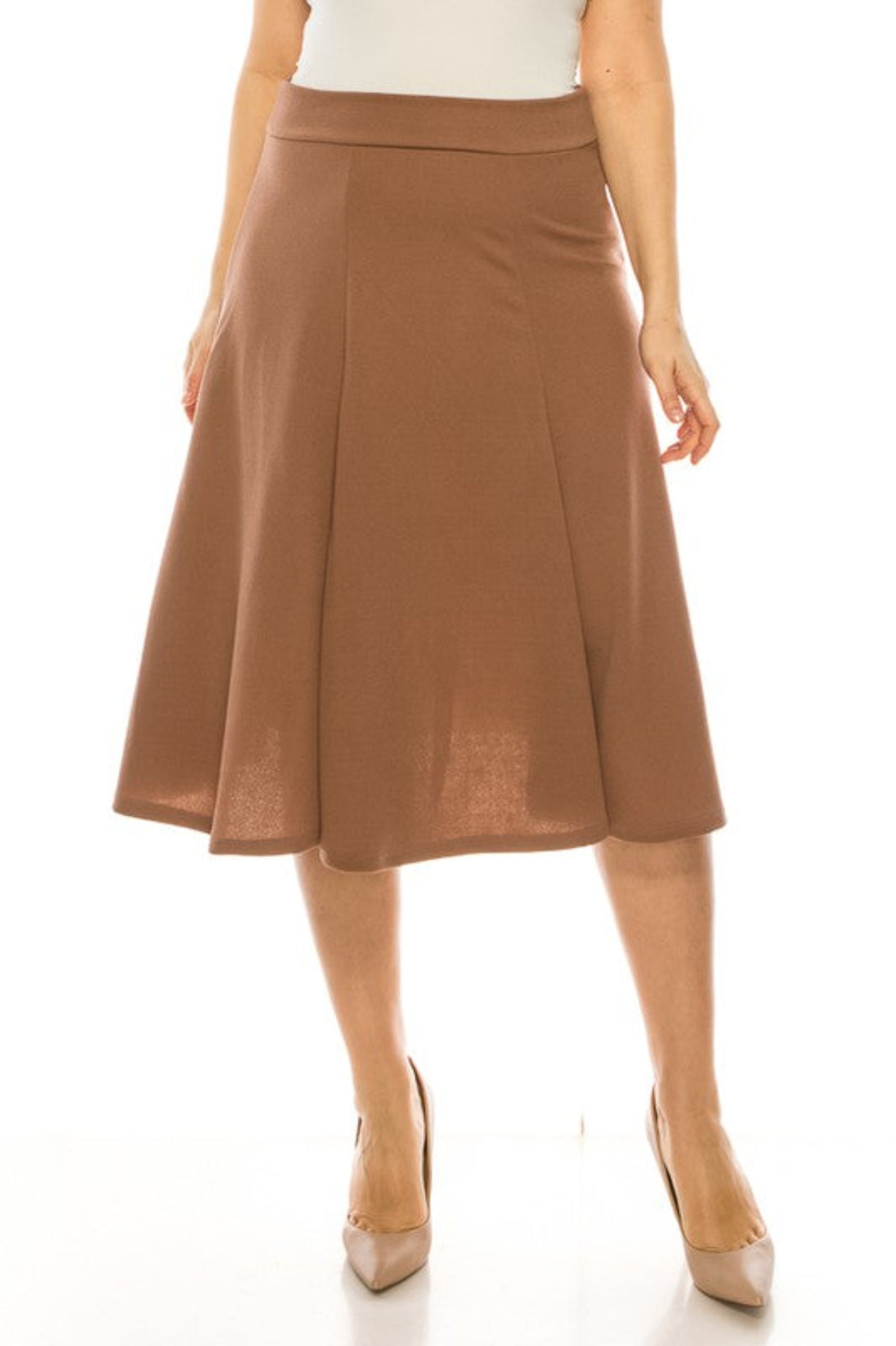 Plus Sized Paneled A-Line Midi Skirt