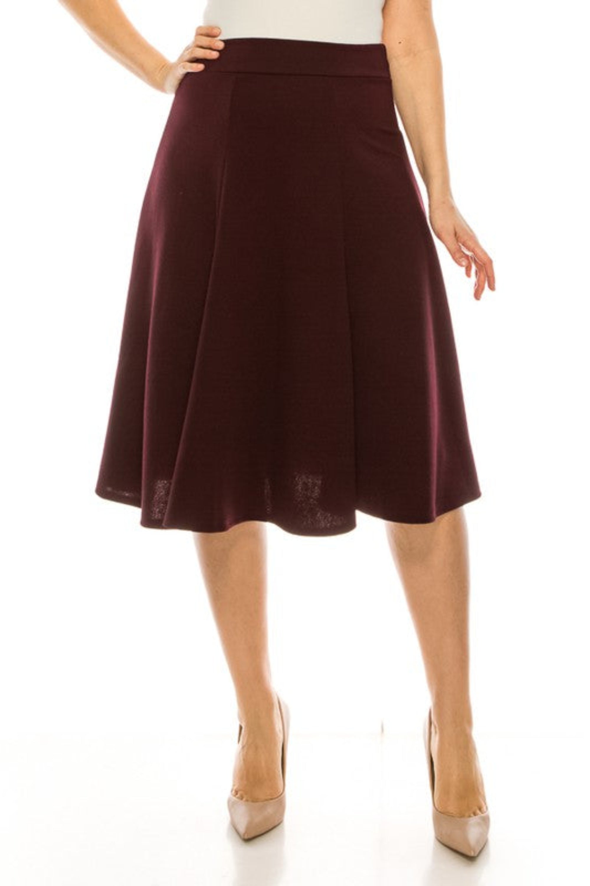 Plus Sized Paneled A-Line Midi Skirt