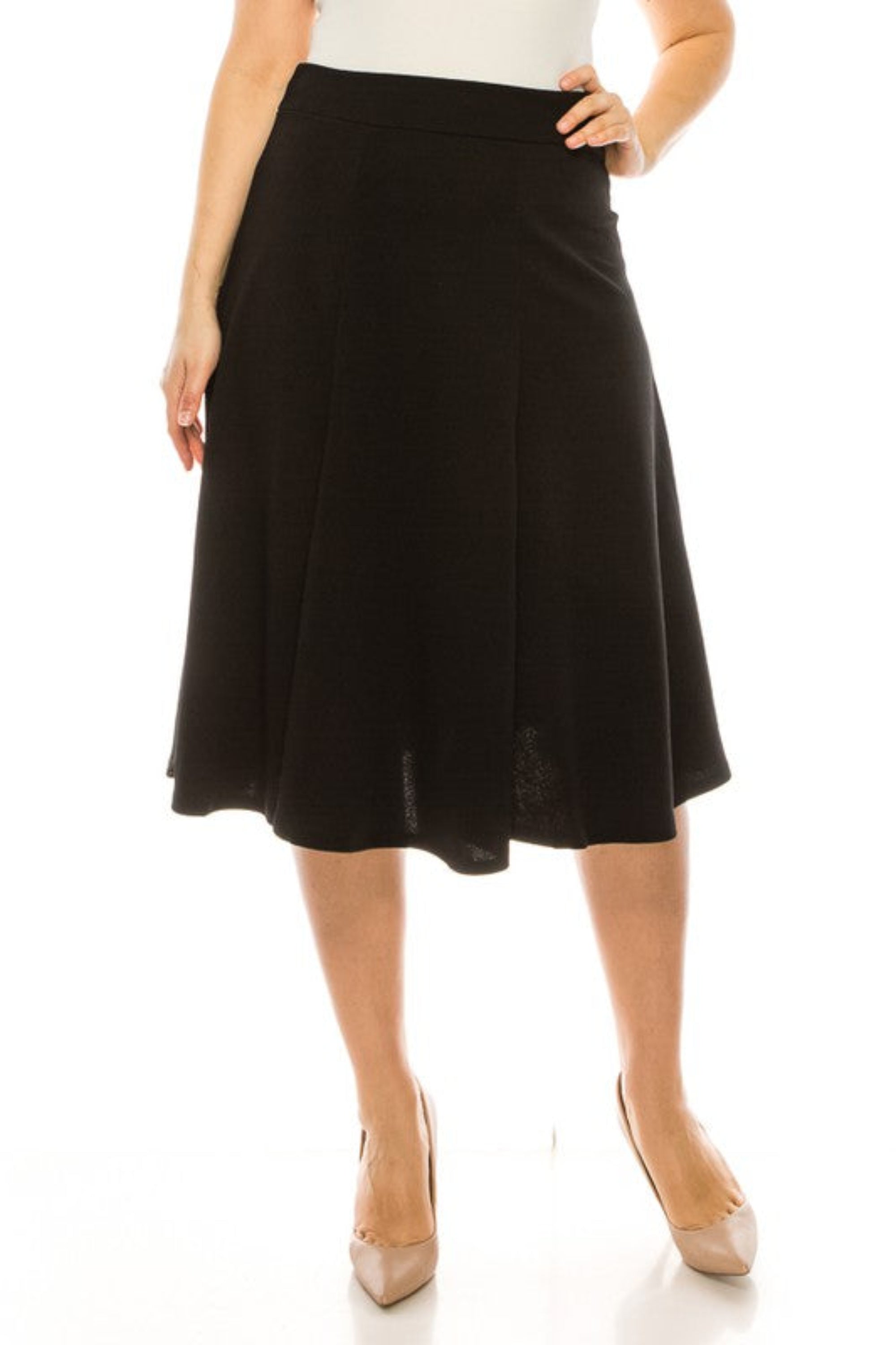 Plus Sized Paneled A-Line Midi Skirt