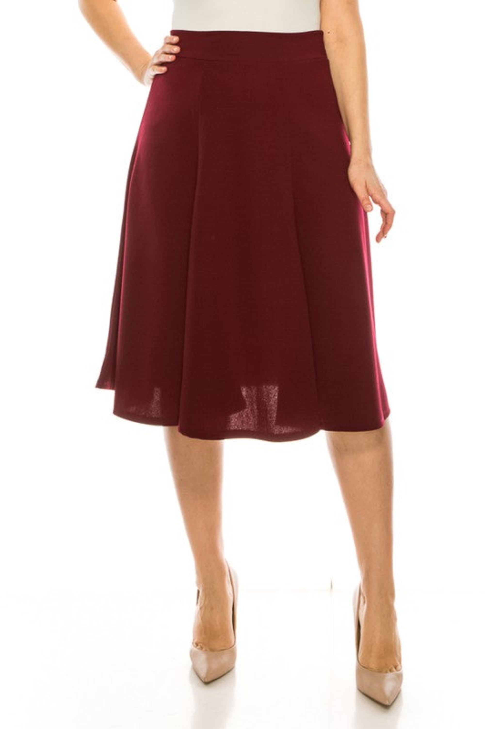 Plus Sized Paneled A-Line Midi Skirt