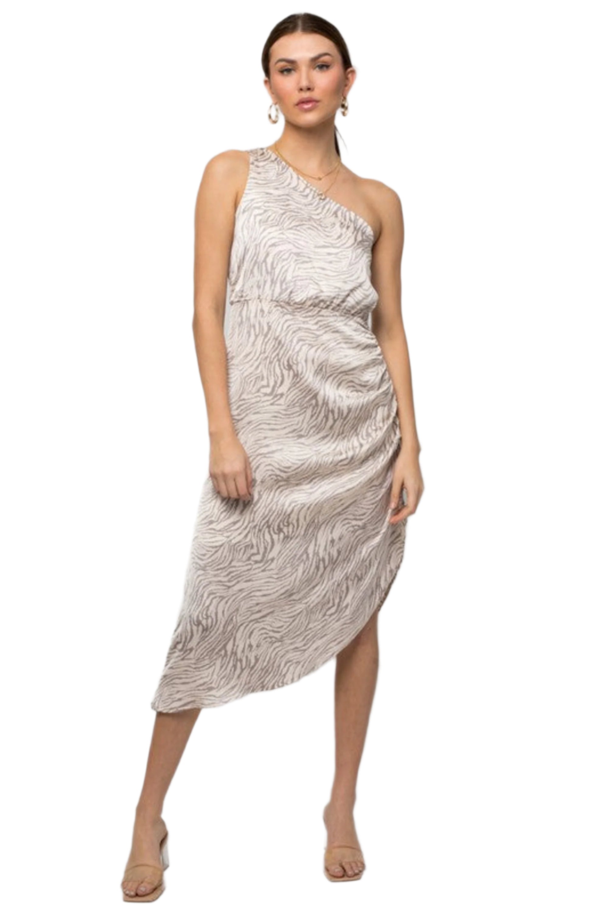 Sleeveless One shoulder Abstract Print Dress