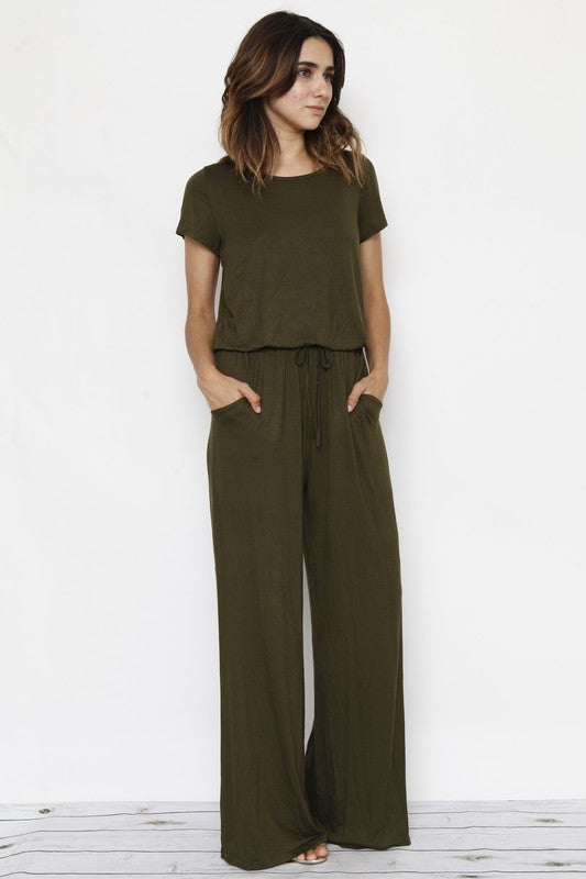 Plus Short Sleeve Jumpsuit W/Pocket