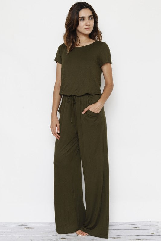 Plus Short Sleeve Jumpsuit W/Pocket