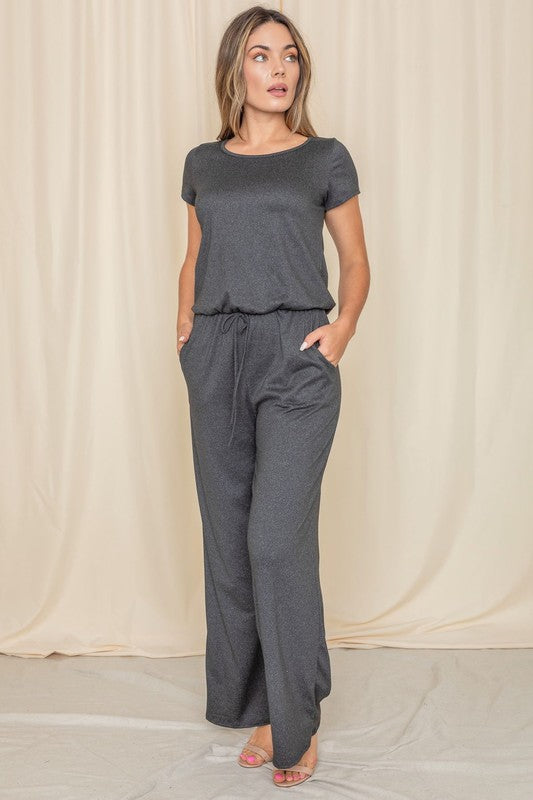 Plus Short Sleeve Jumpsuit W/Pocket