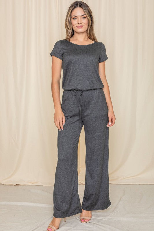 Plus Short Sleeve Jumpsuit W/Pocket