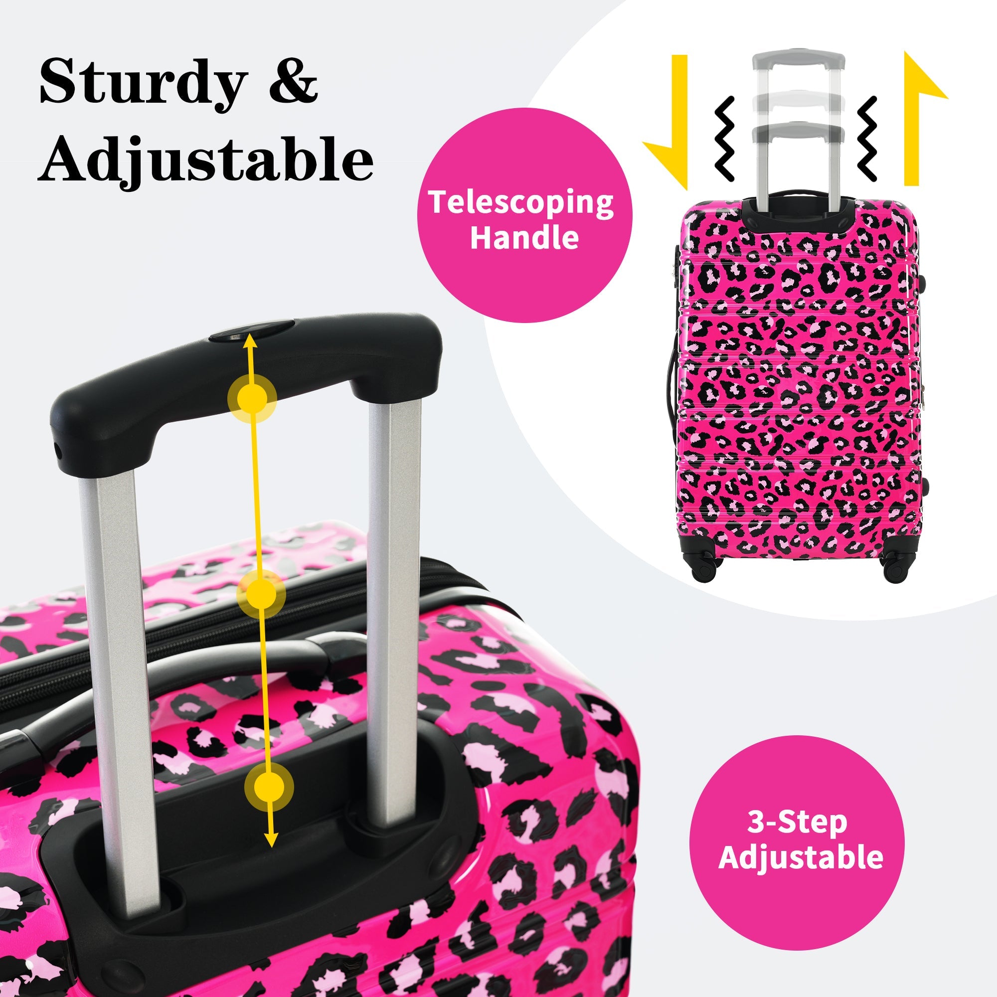 Hot Pink Three Piece Hardshell Luggage Set with TSA Lock 