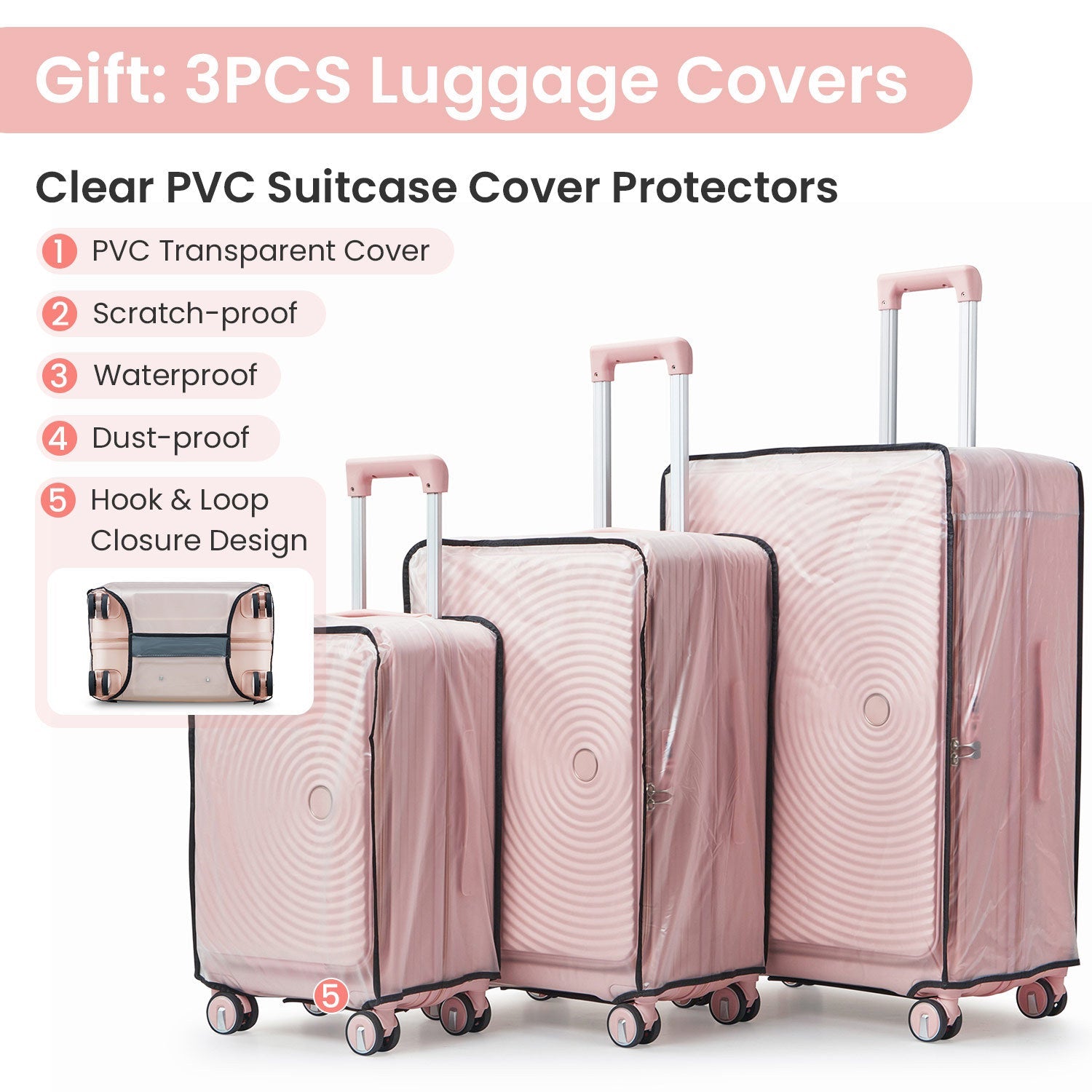 Pink Luggage Set Three Piece Expandable Carry On Luggage with TSA Lock