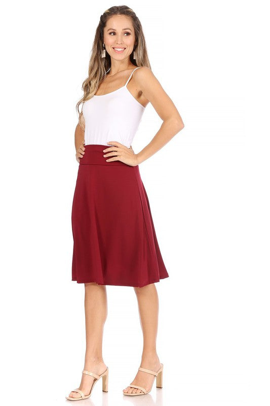 Solid A-Line Pull On Skirt