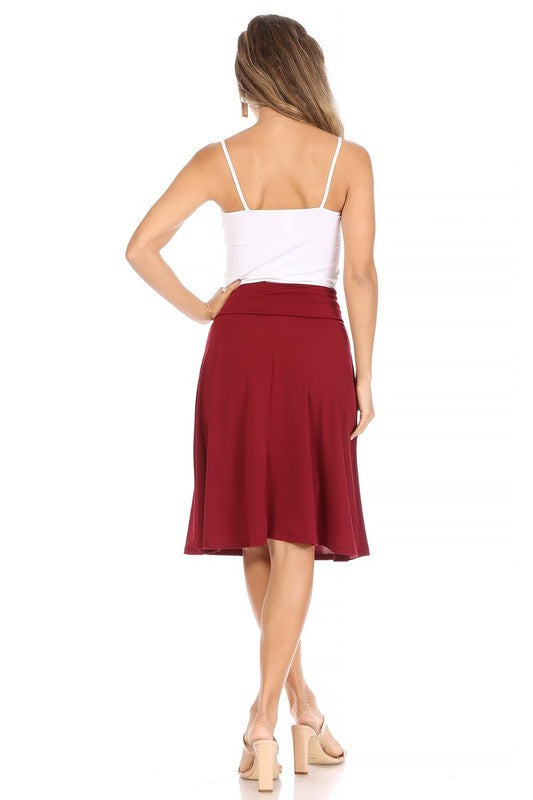 Solid A-Line Pull On Skirt