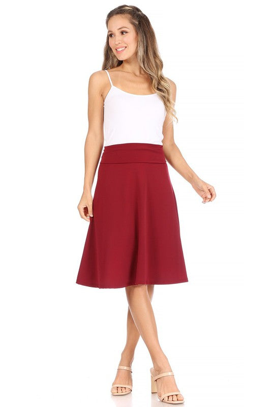 Solid A-Line Pull On Skirt