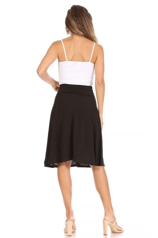 Solid A-Line Pull On Skirt