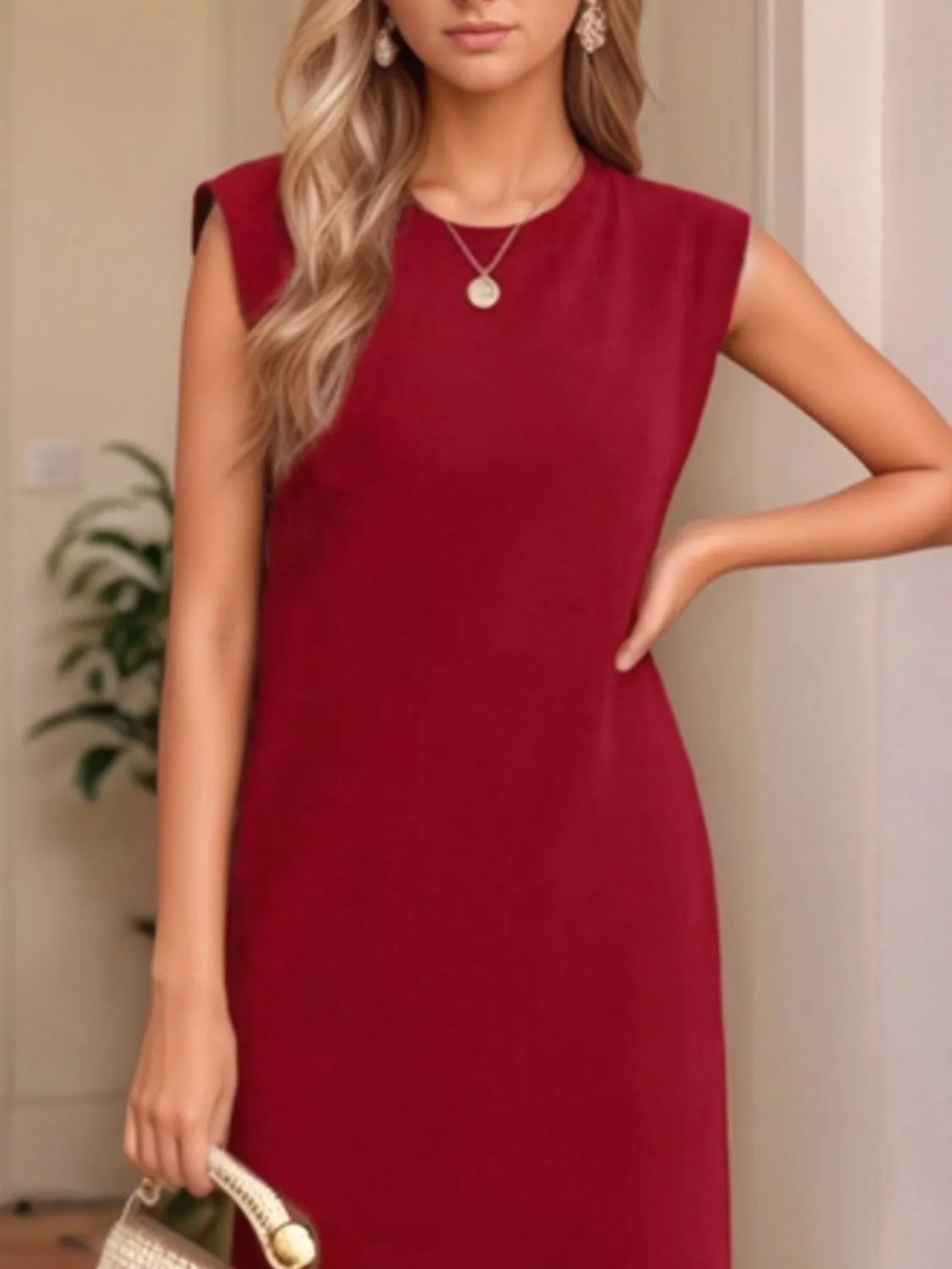 Full Size Slit Round Neck Sleeveless Maxi Tank Dress