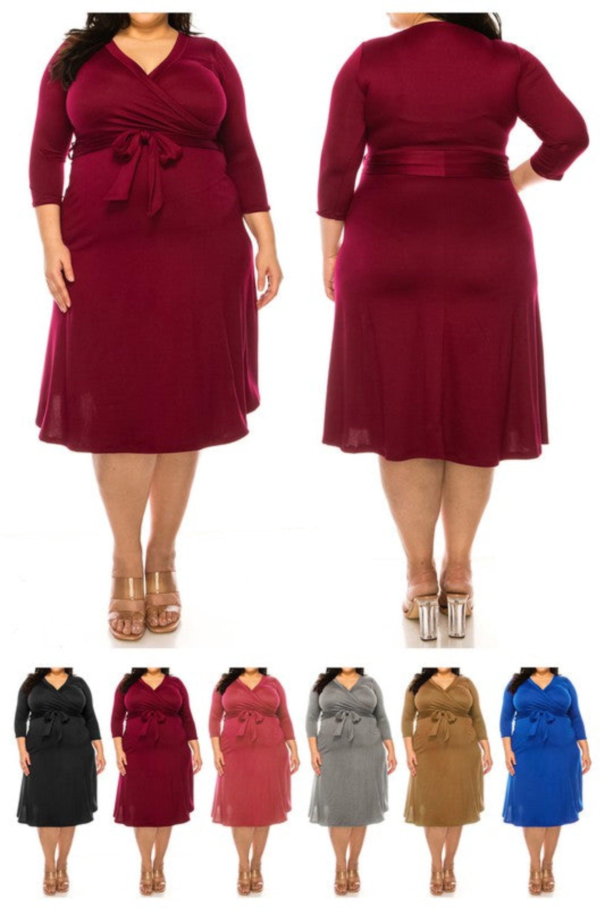 Plus Size Solid Faux Wrap Dress