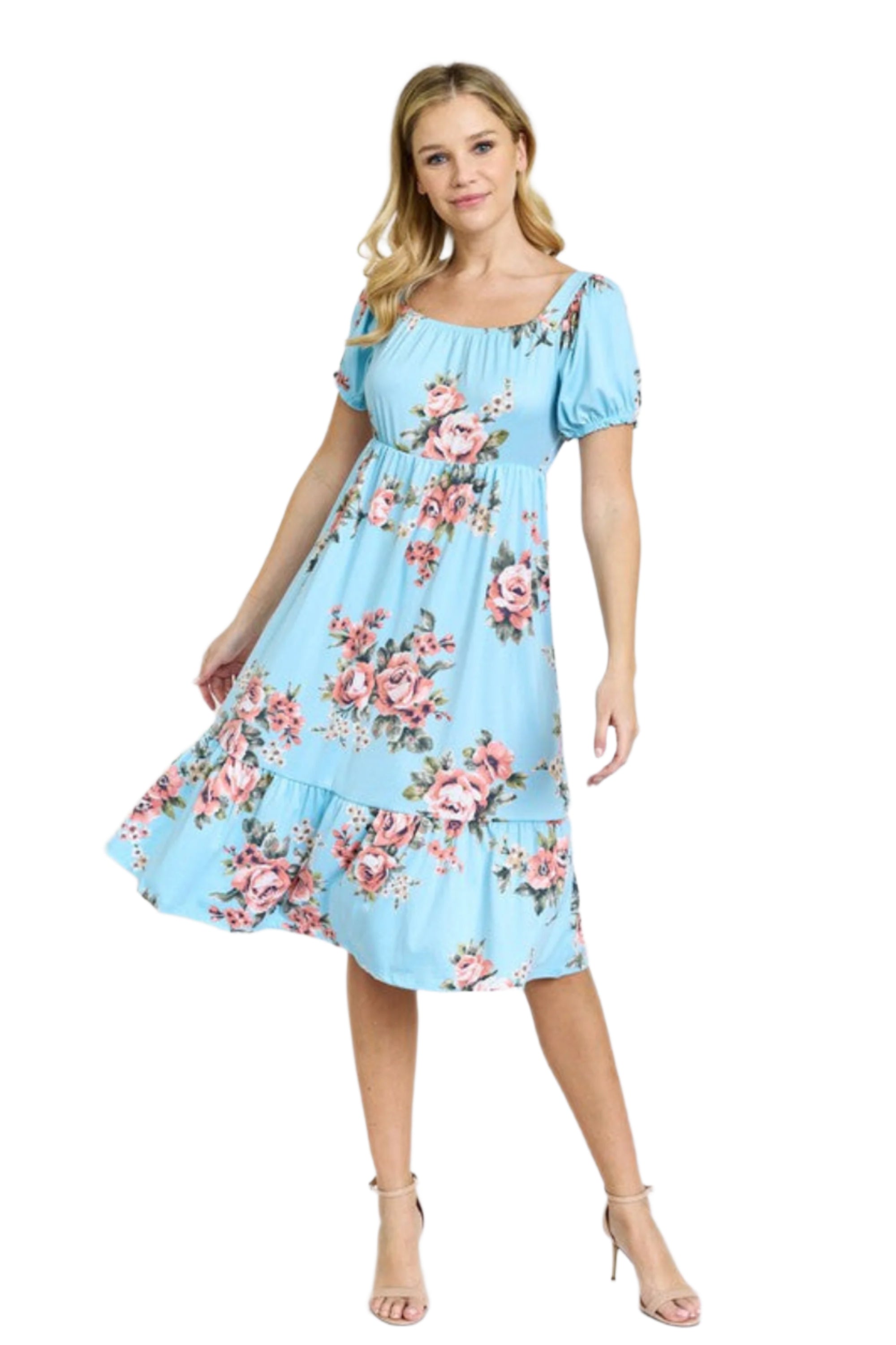 Floral Square Neck Puff Sleeve Boho Dress