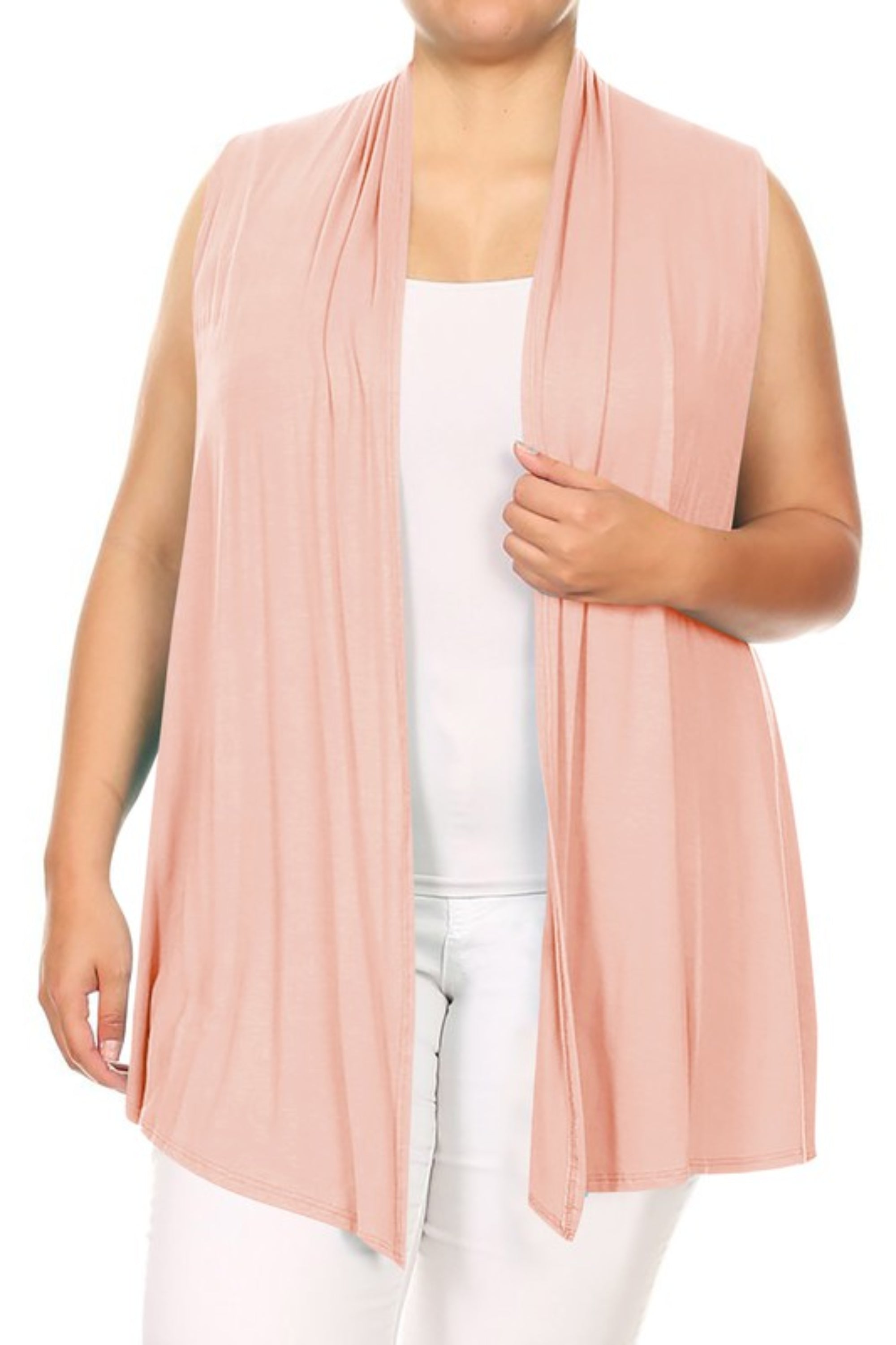 Plus Solid Open Front Vest in a Loose Fit