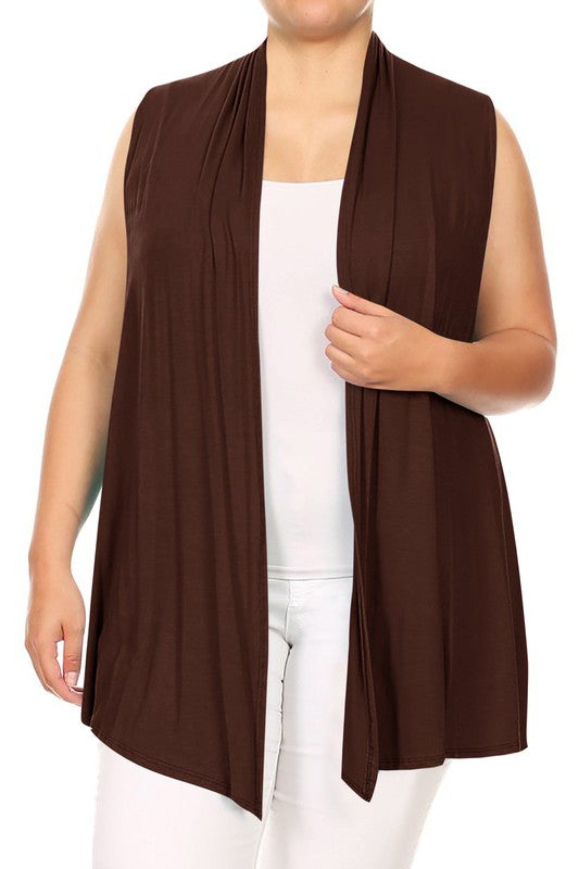 Plus Solid Open Front Vest in a Loose Fit