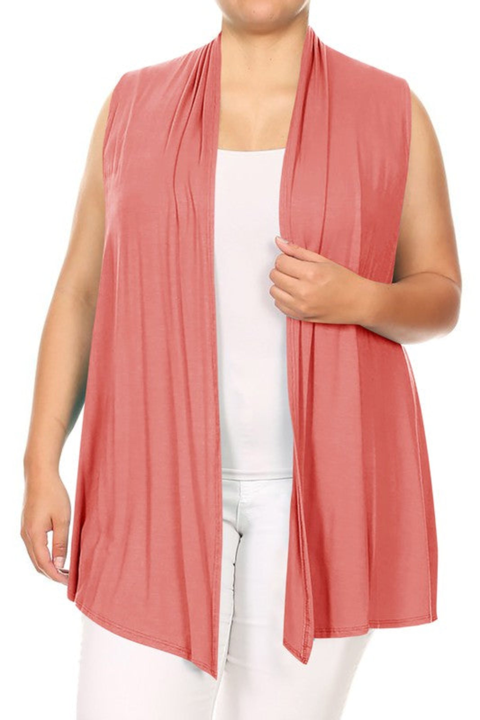 Plus Solid Open Front Vest in a Loose Fit